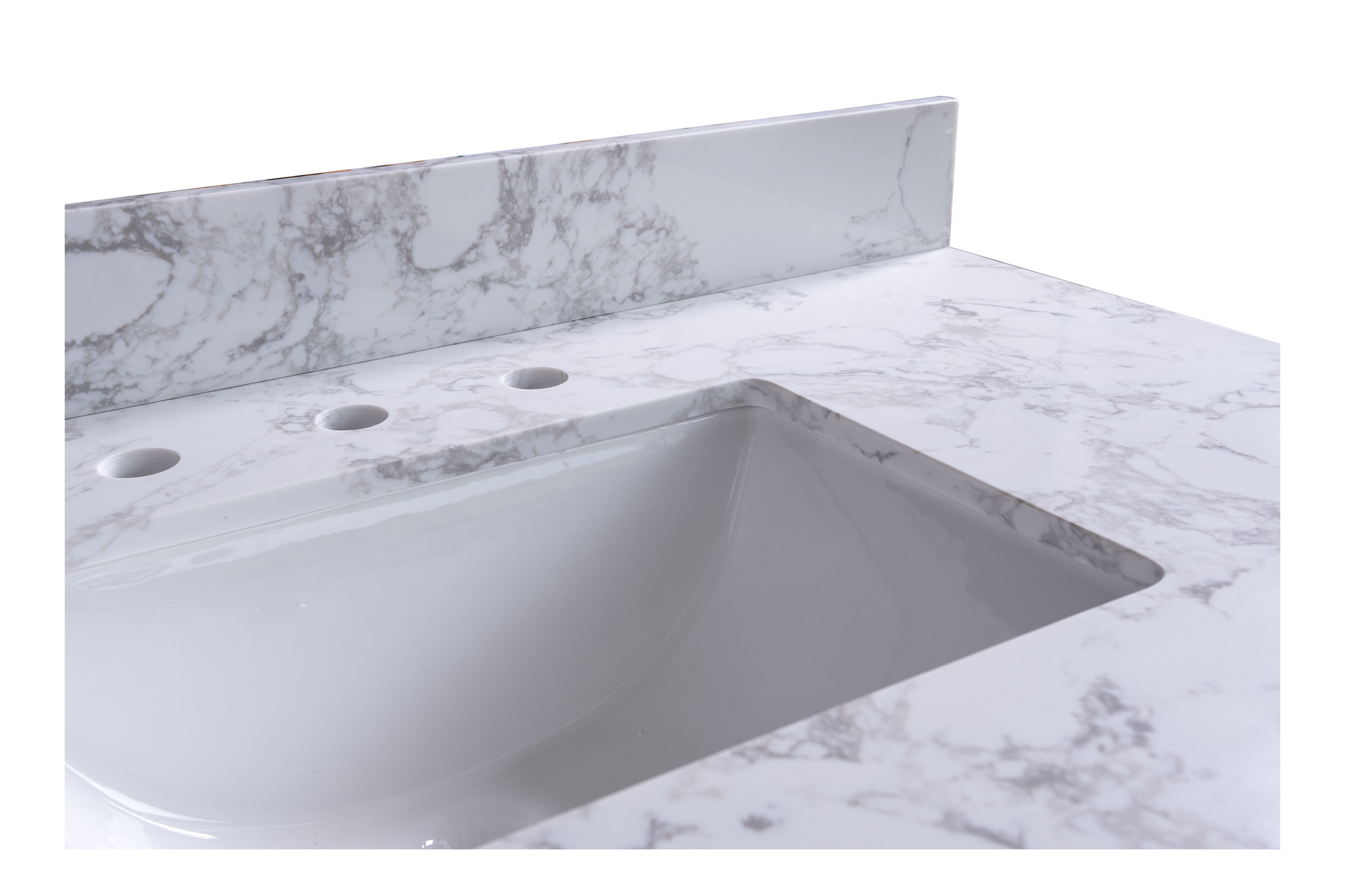 Montary 49x22inch  bathroom stone vanity top  engineered stone carrara white marble color with rectangle undermount ceramic sink and 3 faucet hole with back splash .