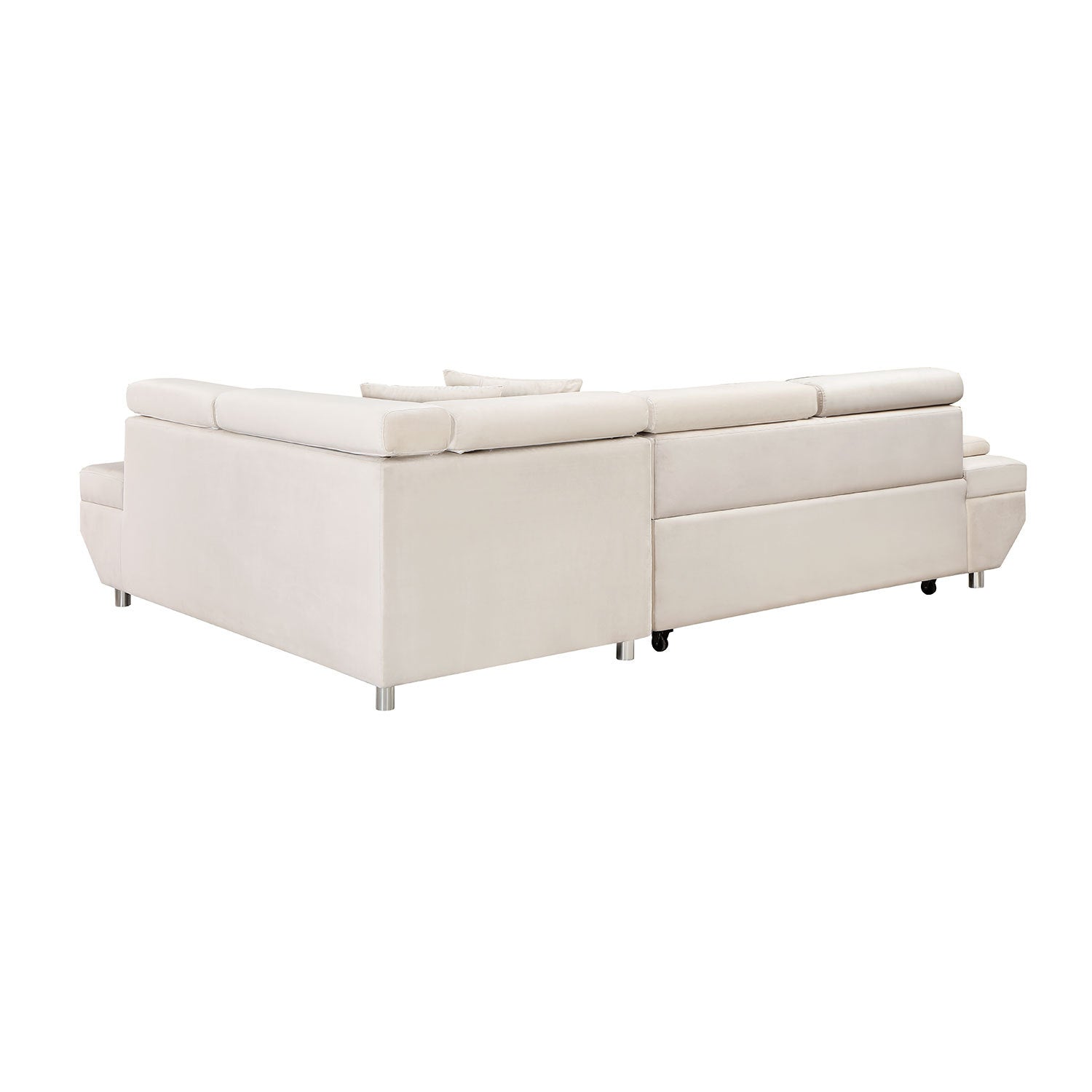 L Shape Sofa, Sleeper Sofa 2 in 1 Pull Out Couch Bed, Right-Facing Pull-out Bed for Living Room, Metal Legs, Velvet Beige