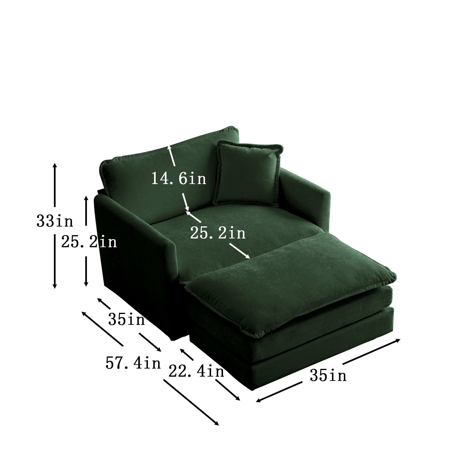 Modern Accent Chair with Ottoman, Living Room Club Chair Chenille Upholstered Armchair , Reading Chair for Bedroom, Green Chenille