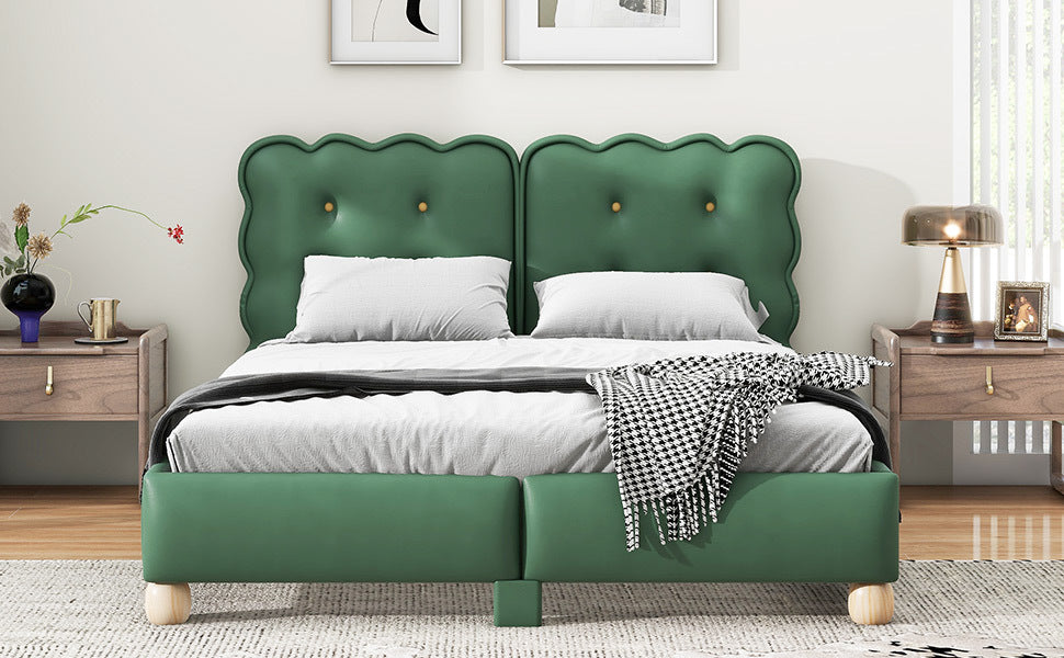 Queen Size Upholstered Platform Bed with Support Legs,Green