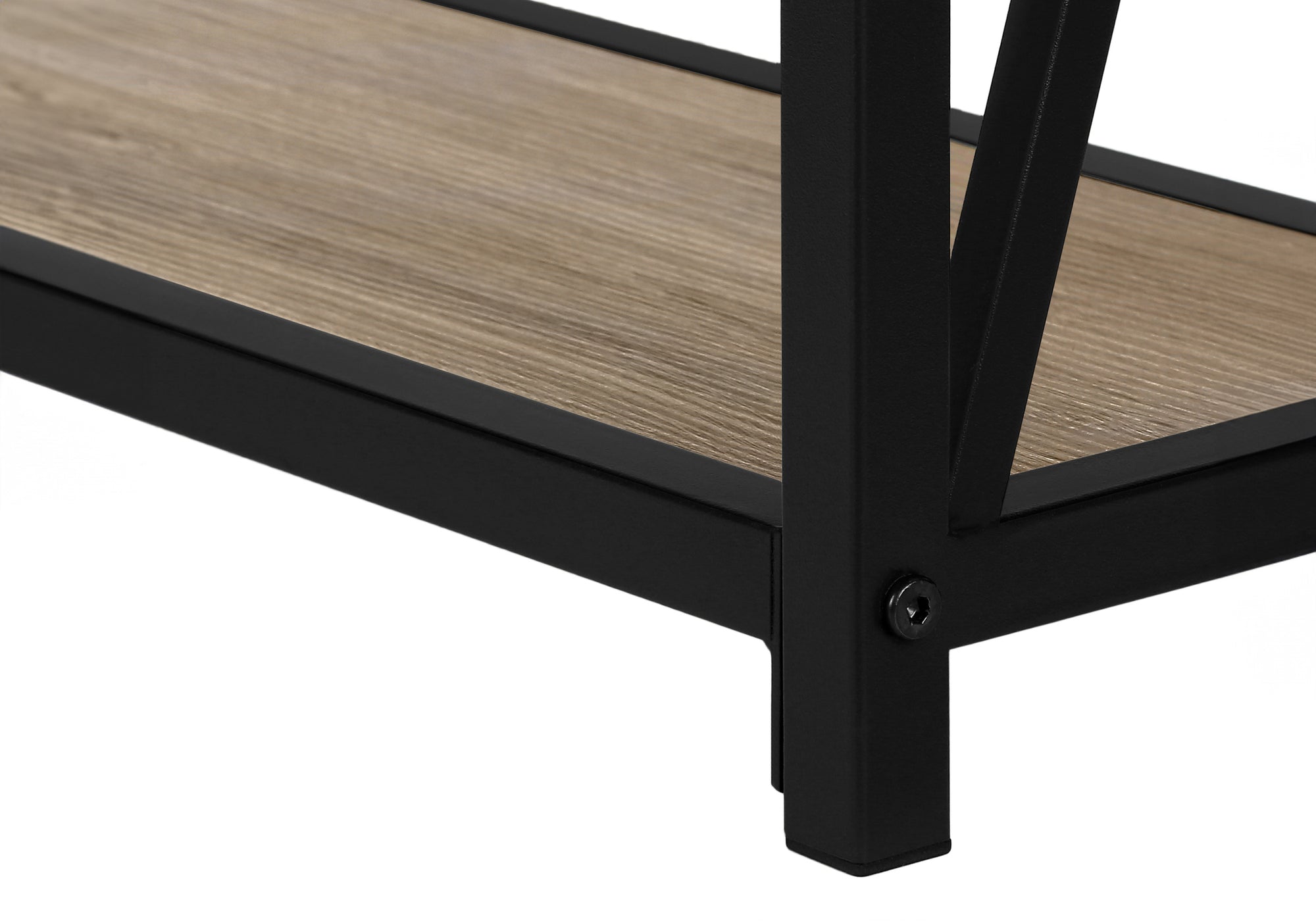 Accent Table, Console, Entryway, Narrow, Sofa, Living Room, Bedroom, Brown Laminate, Black Metal, Contemporary, Modern