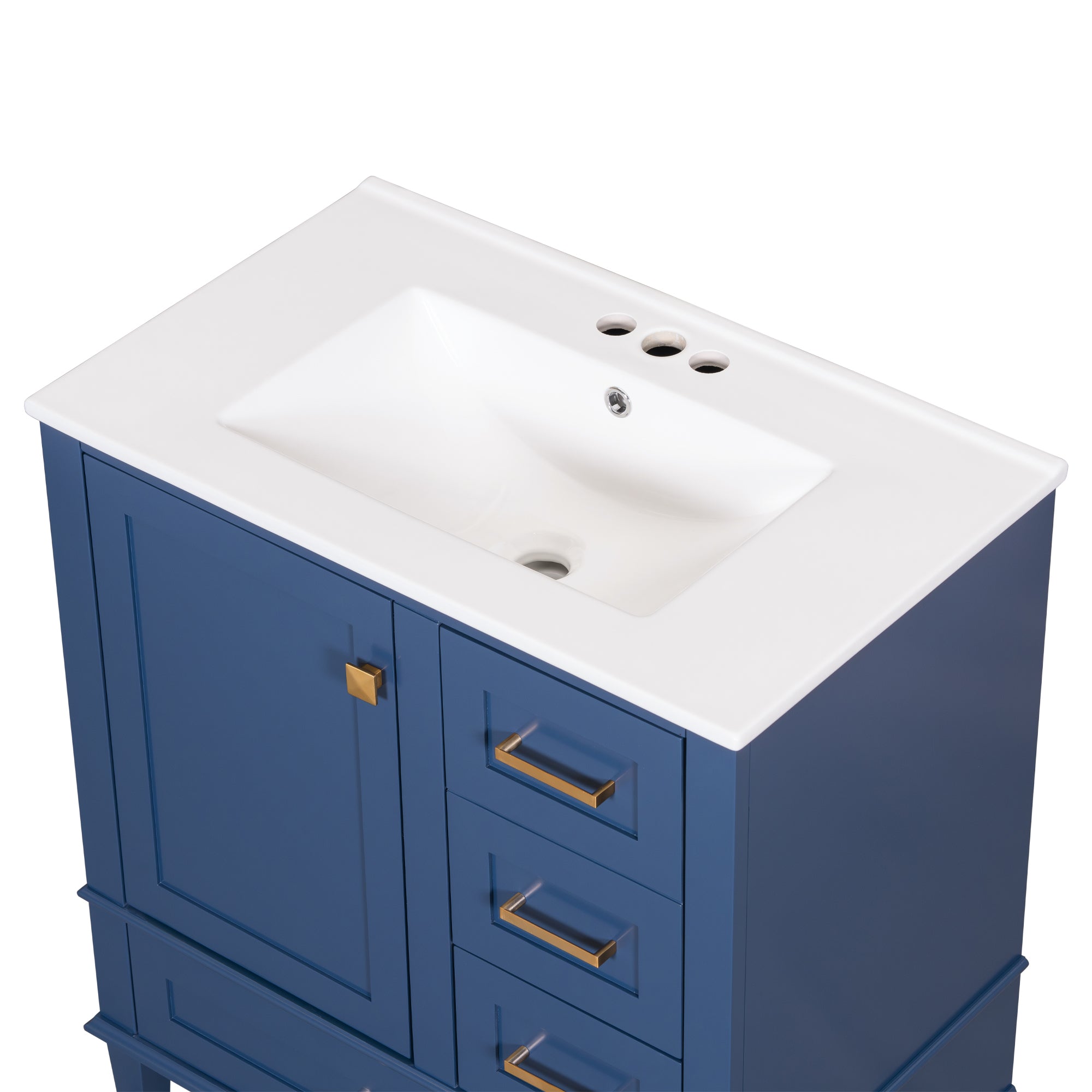 30" Bathroom Vanity , Modern Bathroom Cabinet with Sink Combo Set, Bathroom Storage Cabinet with a Soft Closing Door and 3 Drawers, Solid Wood Frame(Blue)