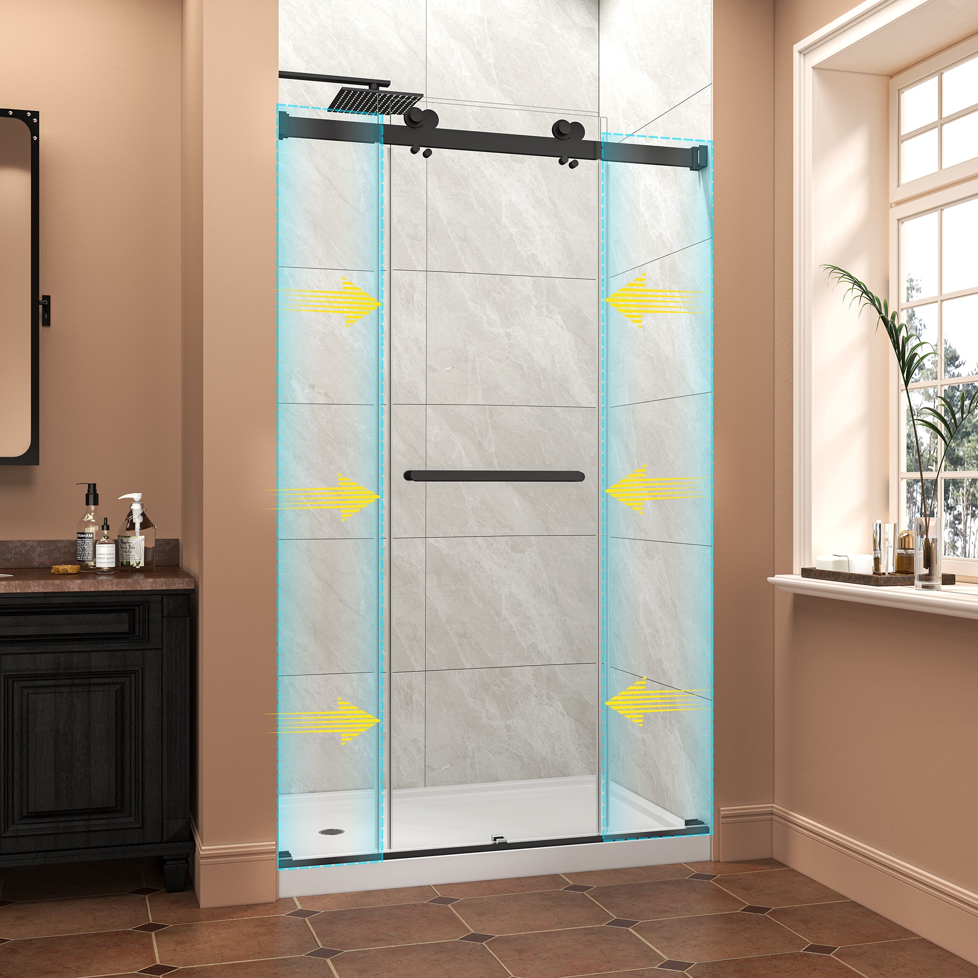 43-48 x 76 in reversible bypass shower door hardware detail