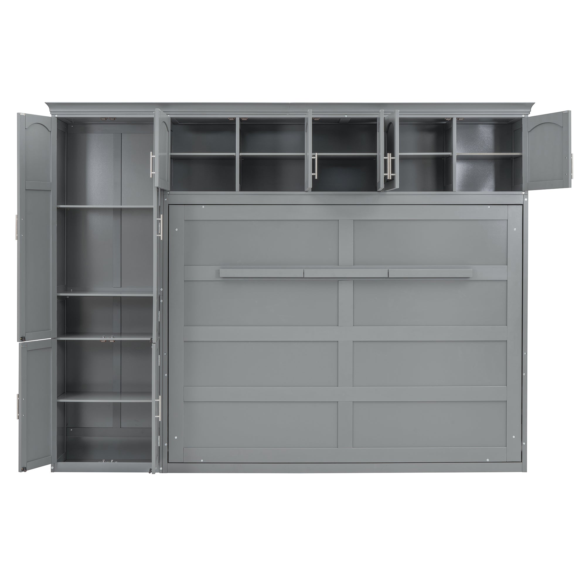 Queen Size Murphy Bed Wall Bed with Cabinets,Gray