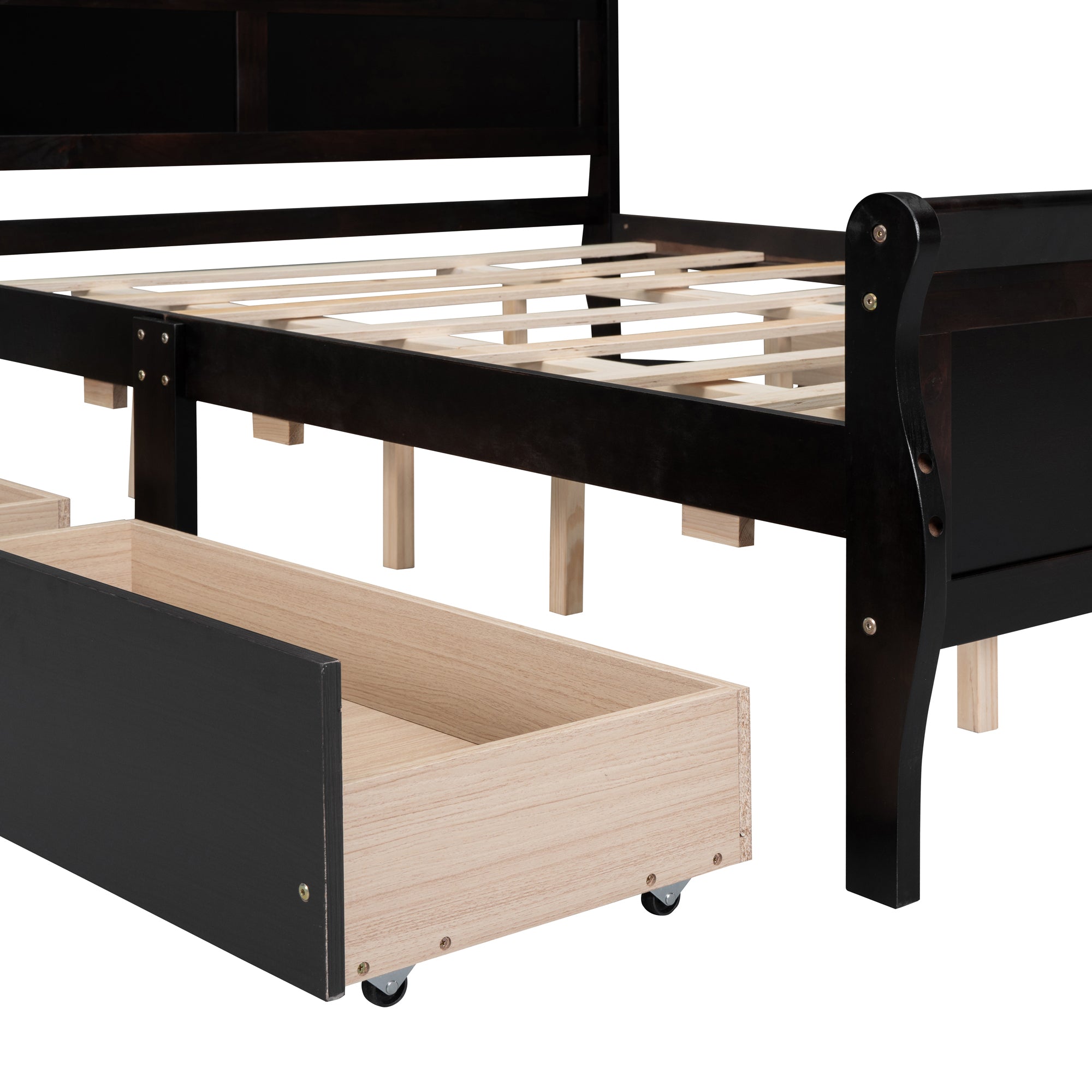 Queen Size Wood Platform Bed with 4 Drawers and Streamlined Headboard & Footboard, Espresso