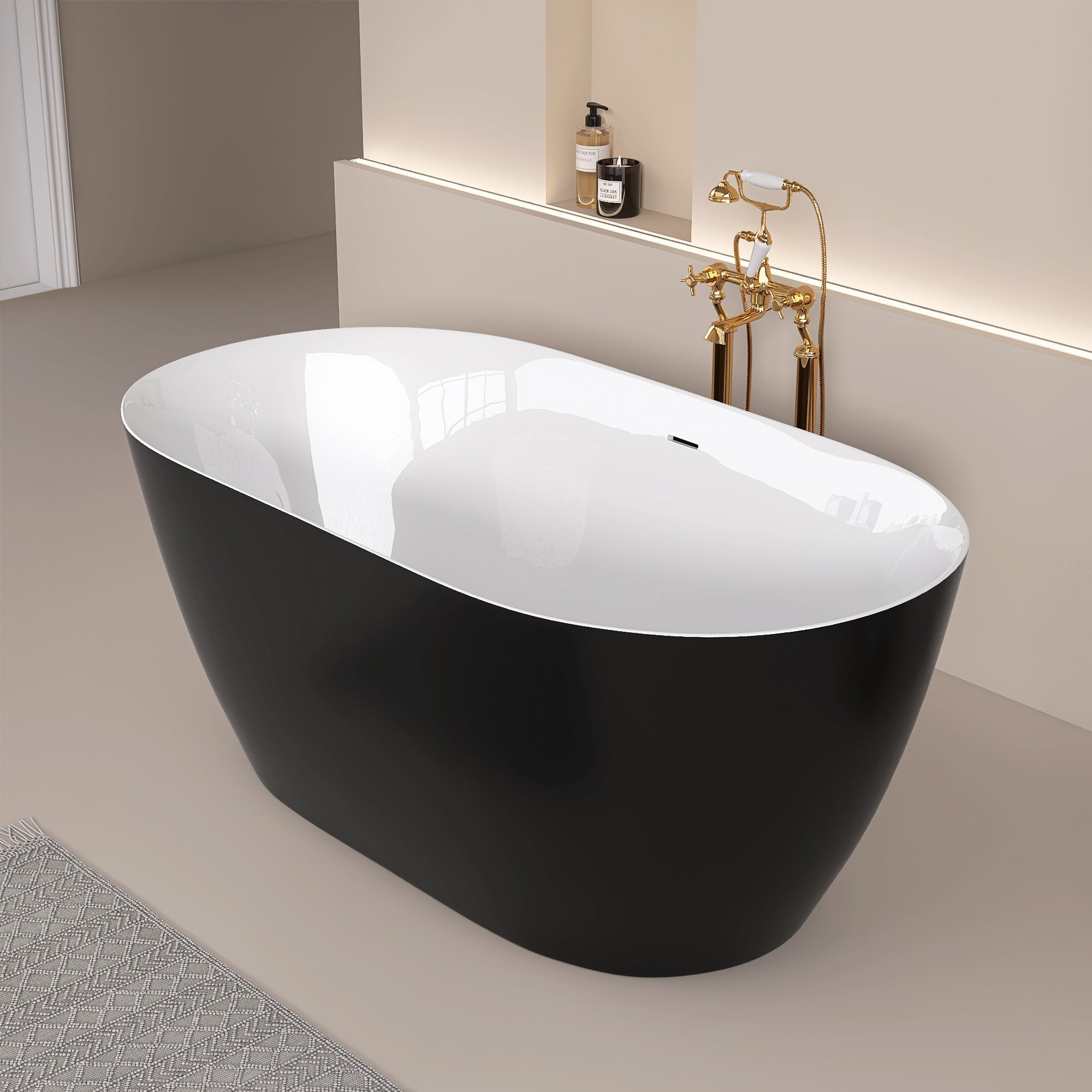 51" Acrylic Freestanding Bathtub Contemporary Soaking White Tub with Overflow and Pop-up Drain Matte Black