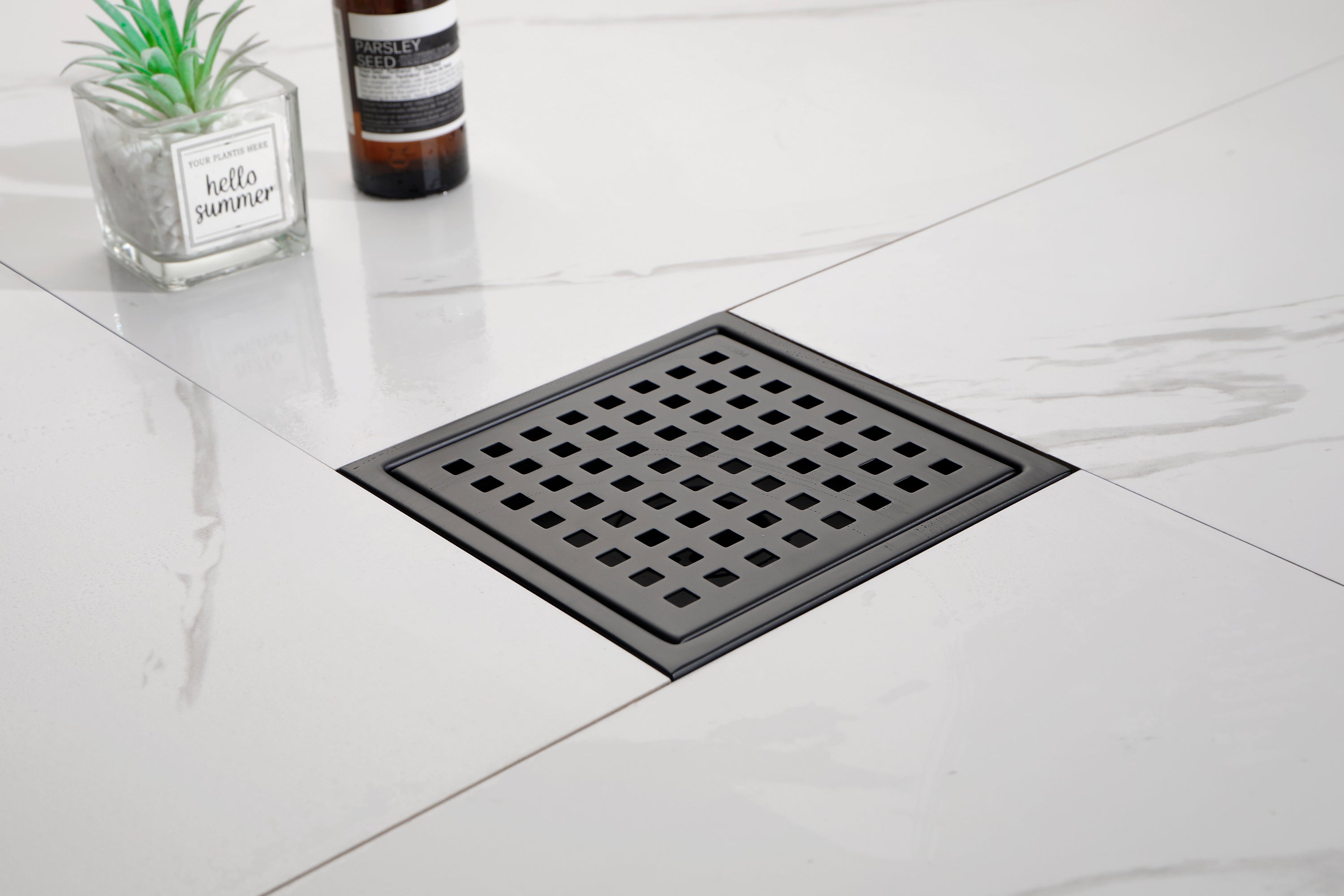 6 Inch Square Shower Floor Drain  Square Shower Floor Drain with Flange,Pattern Grate Removable,Food-Grade SUS 304 Stainless Steel