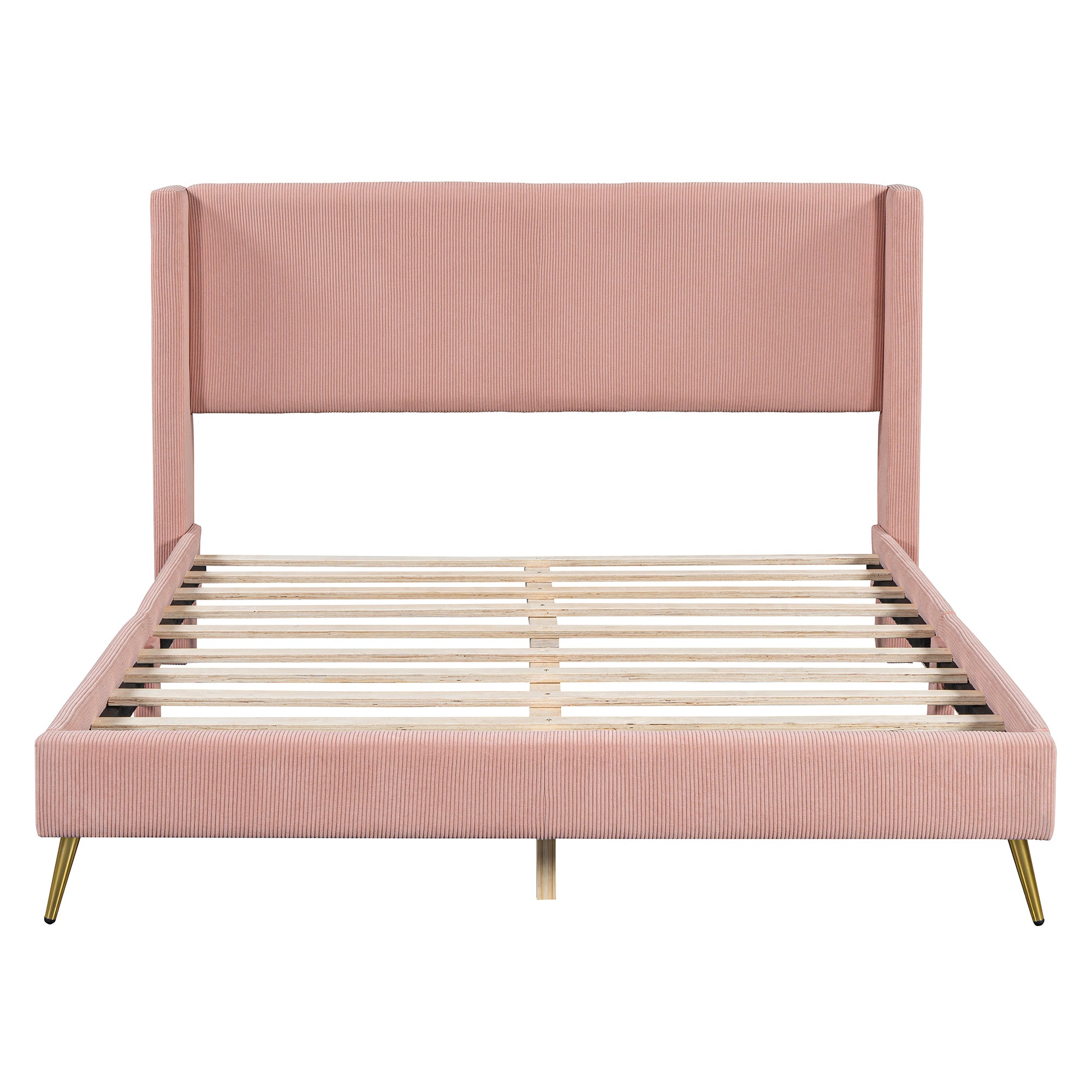 Queen Size Corduroy Platform Bed with Metal Legs, Pink(old sku:WF300238AAH)