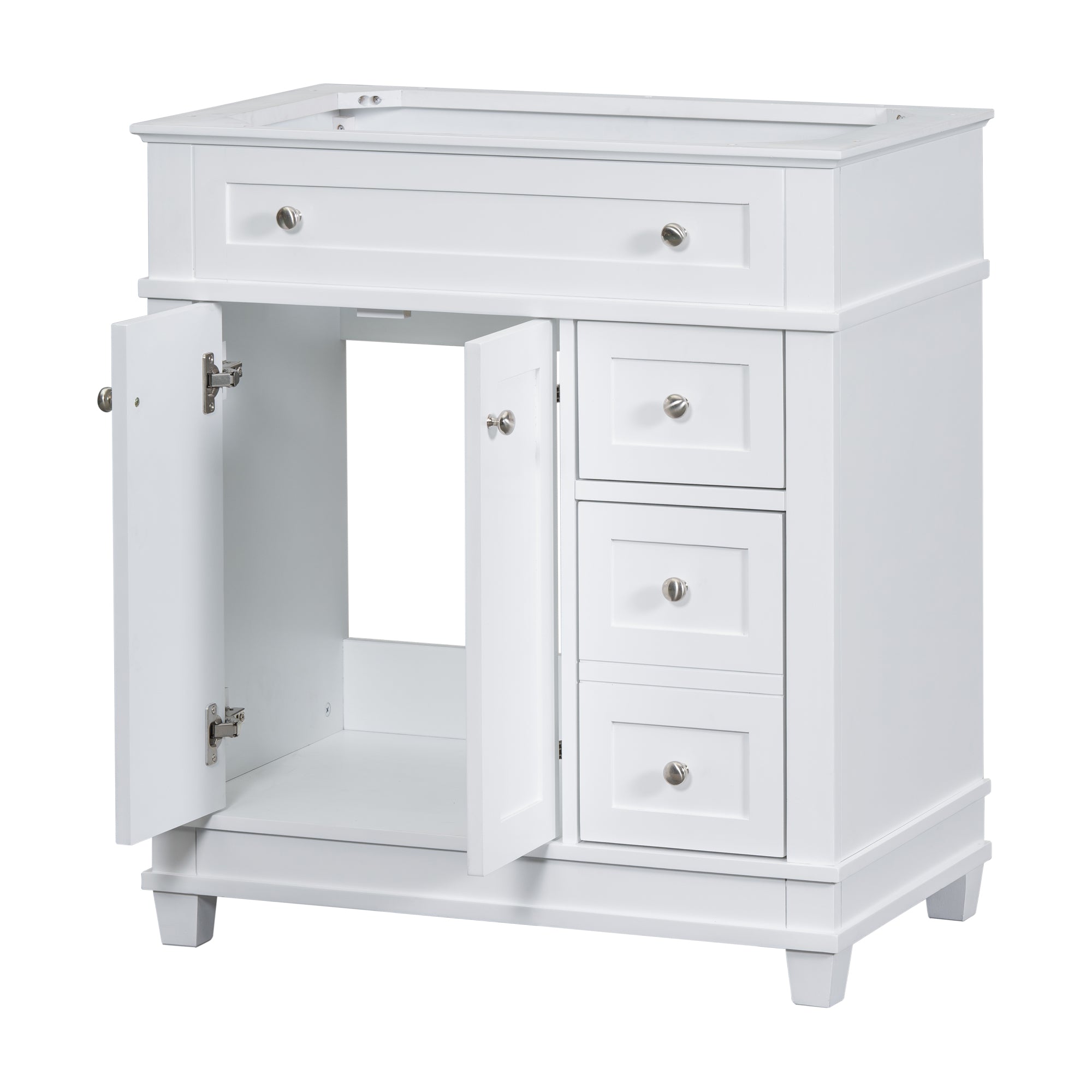 30" Bathroom Vanity Cabinet without Sink, Free Standing Vanity with 2 Drawers& Soft Closing Doors, Solid Wood Frame Bathroom Cabinet, White (NOT INCLUDE SINK)