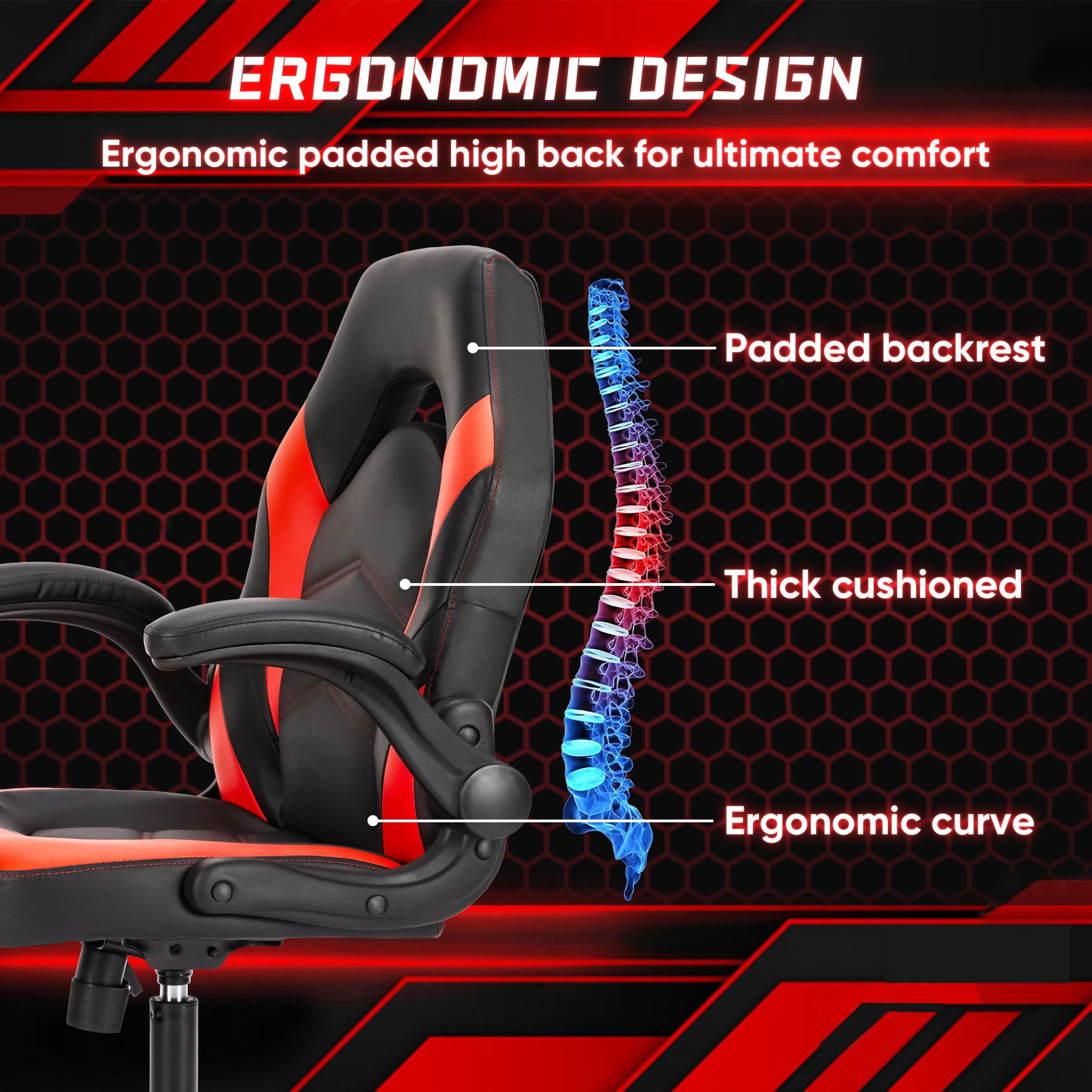 Sweetcrispy Gaming Chair - PU Leather Computer Chair Ergonomic Office Chair with Lumbar Support, Height Adjustable Rolling Desk Chairs with Flip-up Armrests