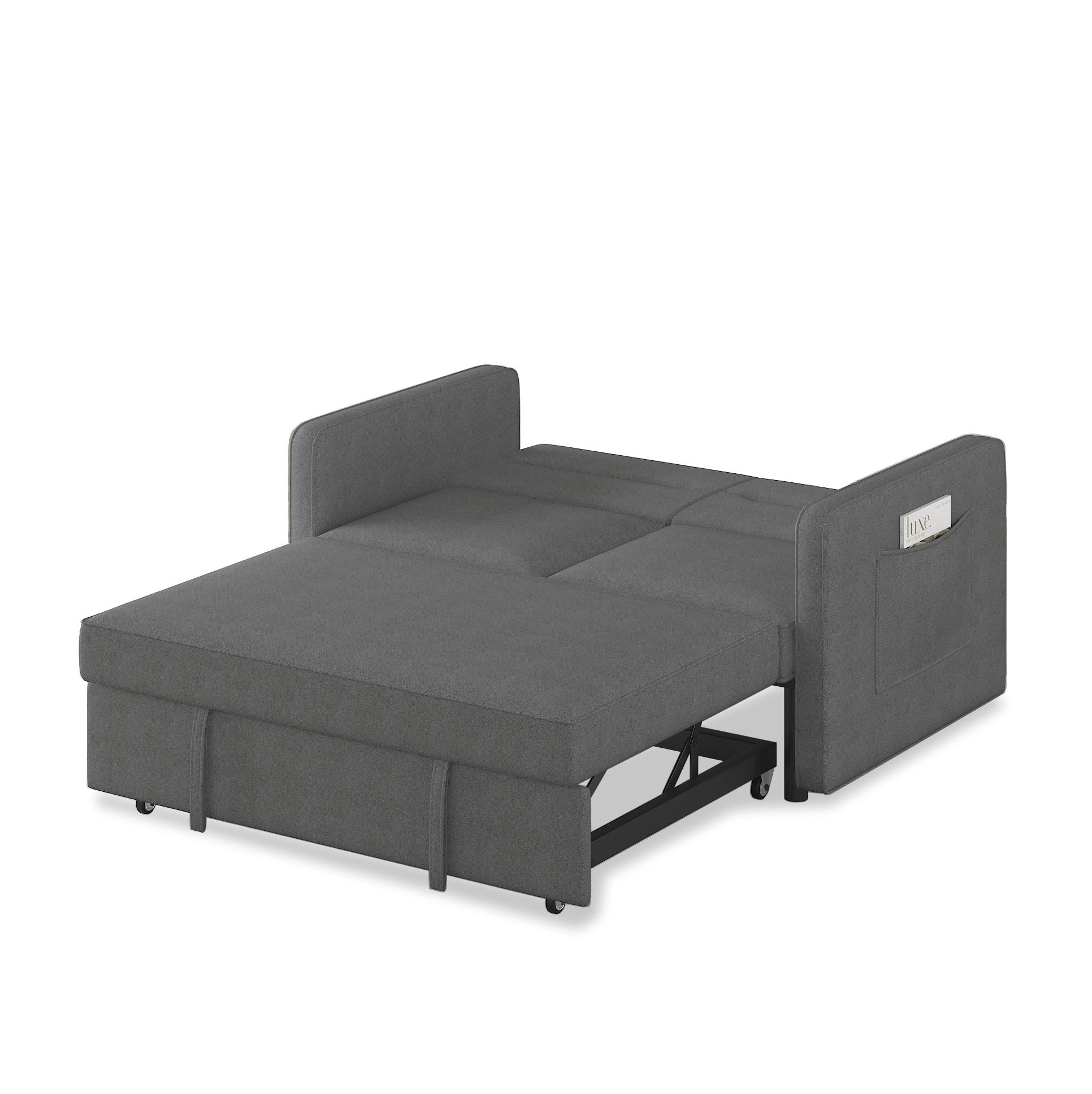 Loveseats Sofa Bed with Pull-out Bed,Adjsutable Back and Two Arm Pocket-Dark grey(54.5"x33"x31.5")