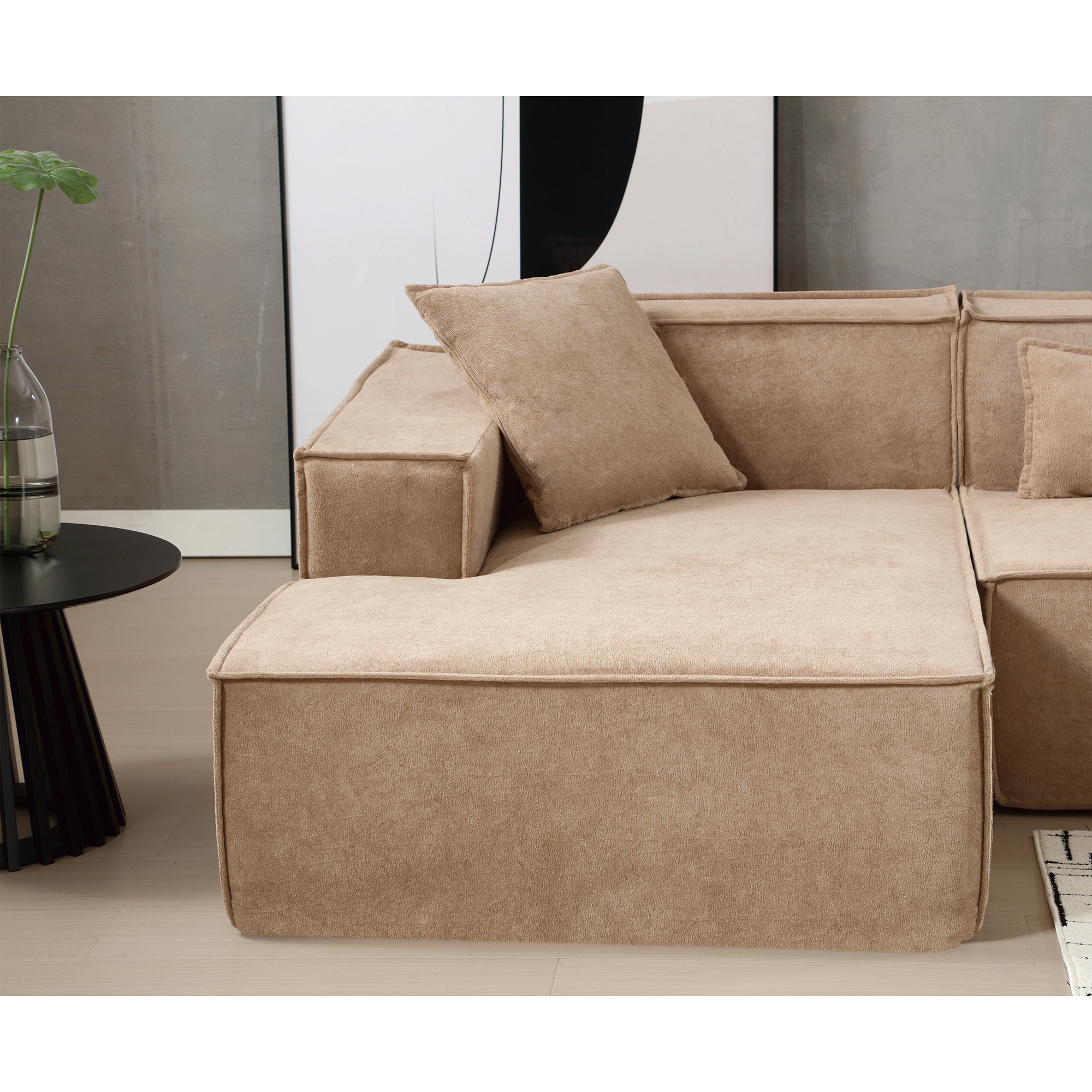 [VIDEO PROVIDED] Modular combination living room sofa set, modern minimalist sofa, free installation sofa, L-shaped, Italian minimalist tofu block sofa, Left-Hand Facing,Terrycloth fabric, Light Brown