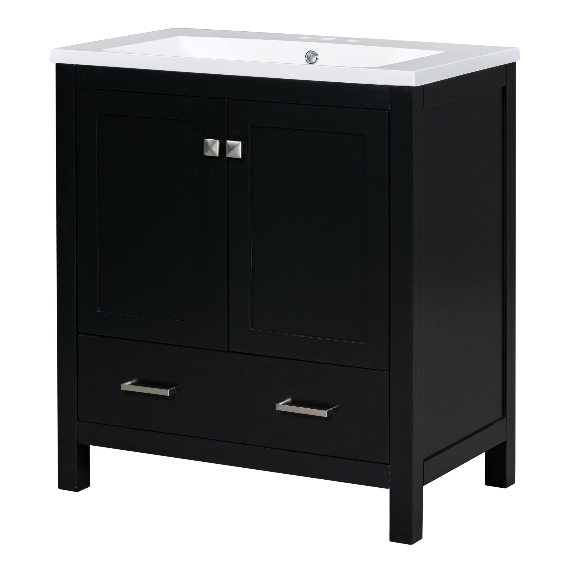 30" Black Bathroom Vanity with Single Sink, Combo Cabinet Undermount Sink, Bathroom Storage Cabinet with 2 Doors and a Drawer, Soft Closing, Multifunctional Storage, Solid Wood Frame