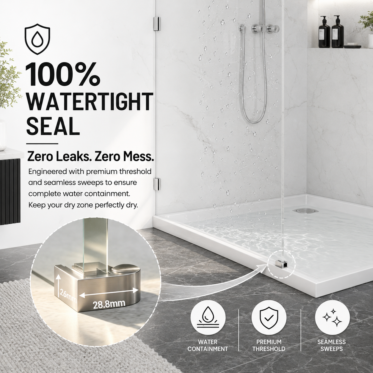 36 x 76 in Frameless Fixed Shower Glass Panel - Wall Clamp Chrome view 4