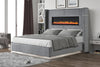 Upholstery Wooden King Bed with Ambient lighting in Gray Velvet Finish