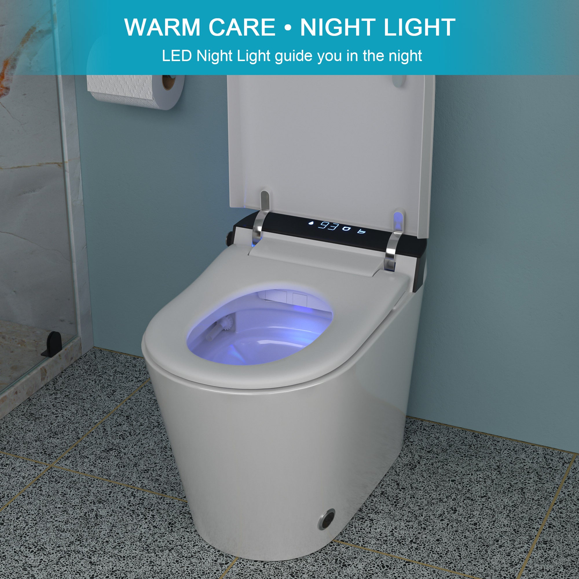 Smart Toilet with Bidet Built in, Auto Open & Close, Elongated Heated seat, Foot Sensor Flush, LED Display, Warm Water Wash, Dryer, Night Light