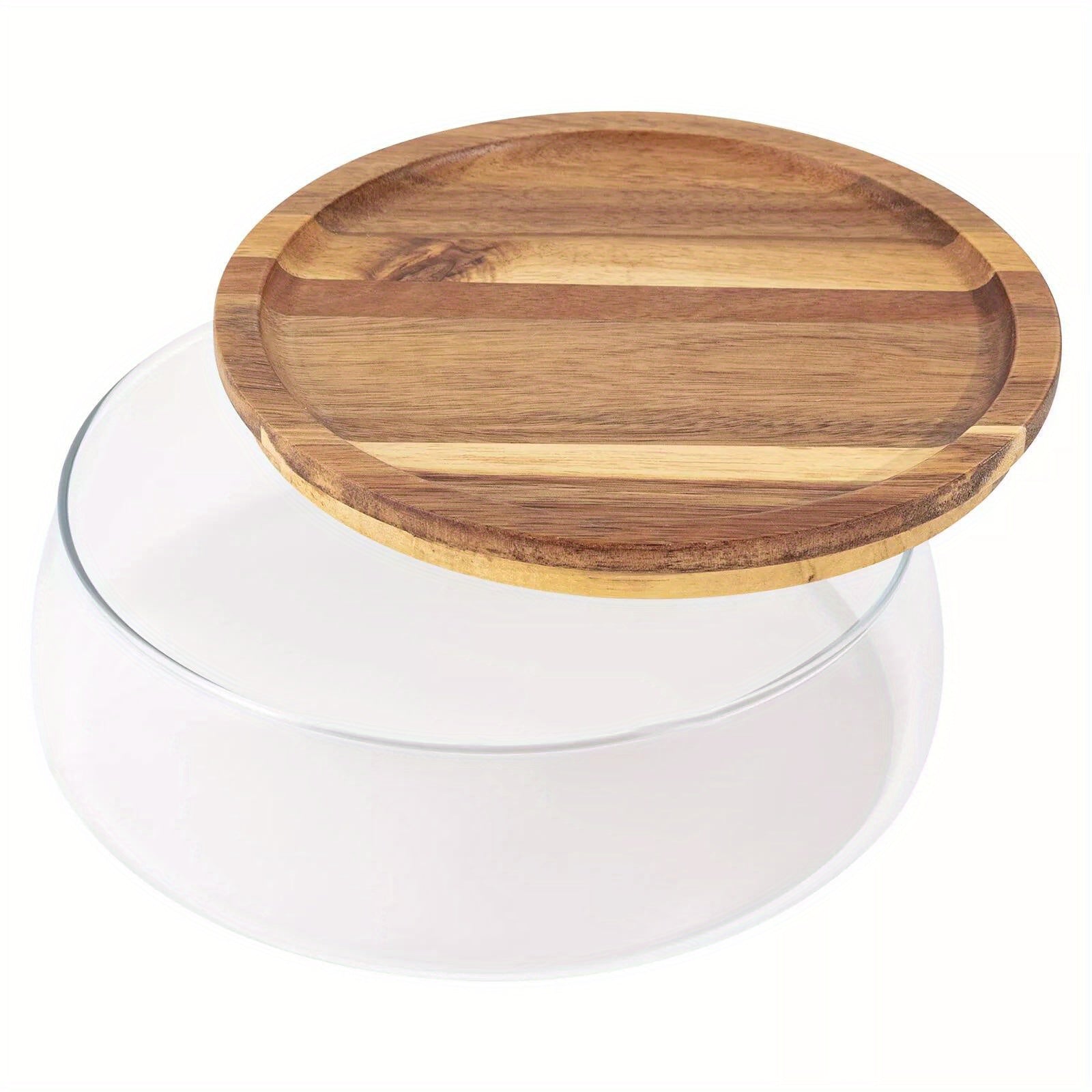 Glass Candy Nuts Serving Storage Container Snack Tray Plates with Wooden Lid