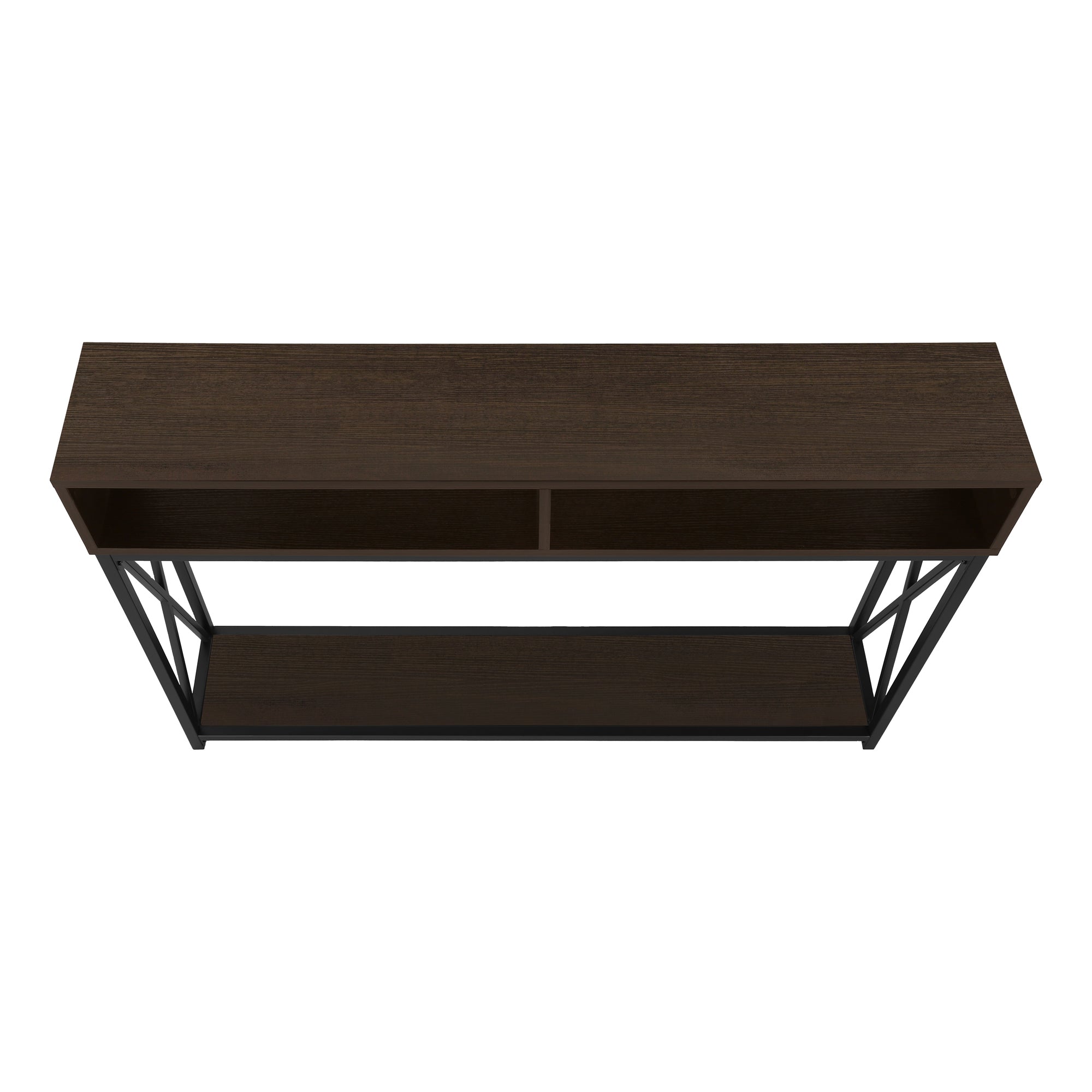 Accent Table, Console, Entryway, Narrow, Sofa, Living Room, Bedroom, Brown Laminate, Black Metal, Contemporary, Modern