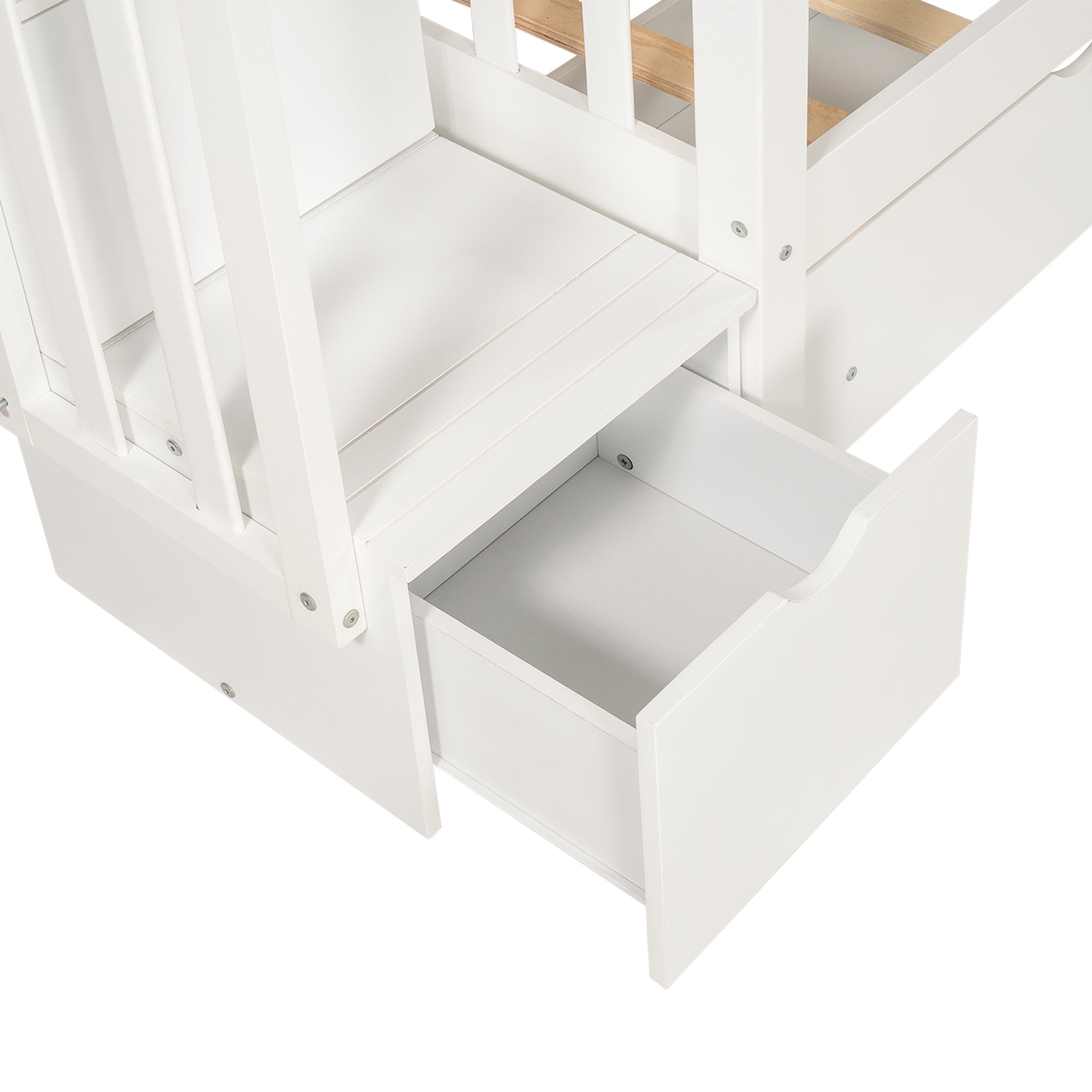 Full Over Full Bunk Bed with Shelves and 6 Storage Drawers, White(Old SKU:LP000046AAK)