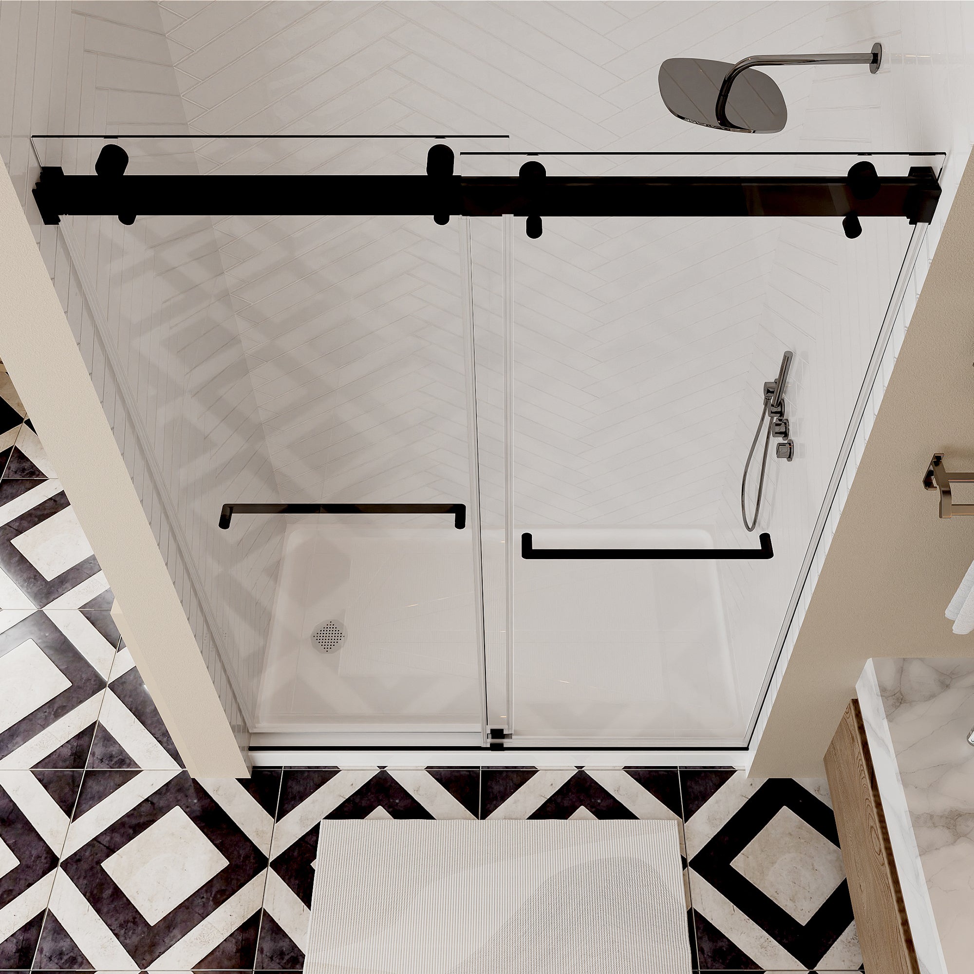 68-72"W × 76"H Double Sliding Frameless Shower Door With 3/8 inches (10mm) Clear Tempered Glass, Matte Black Finish