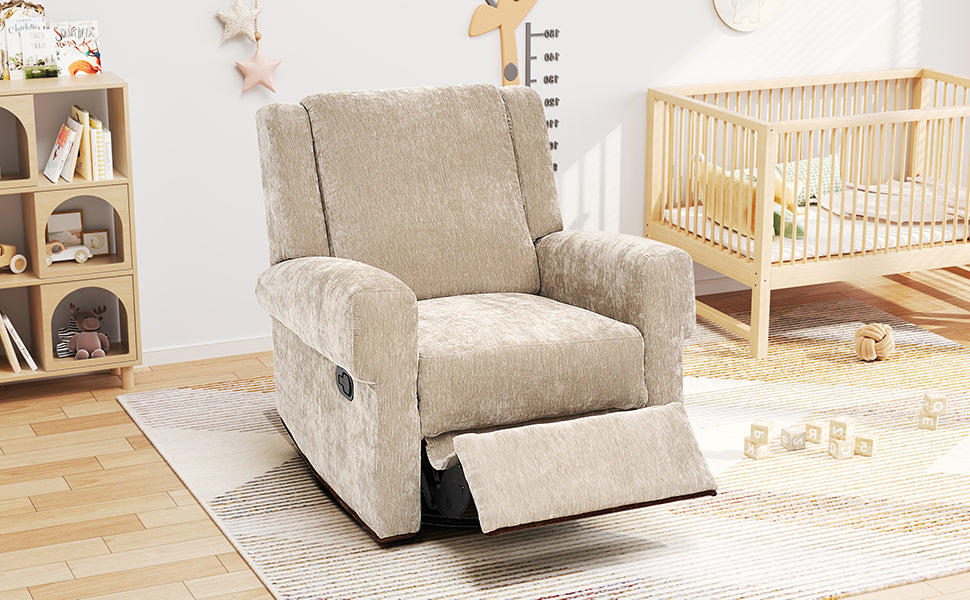 Brown recliner chair, angled side view