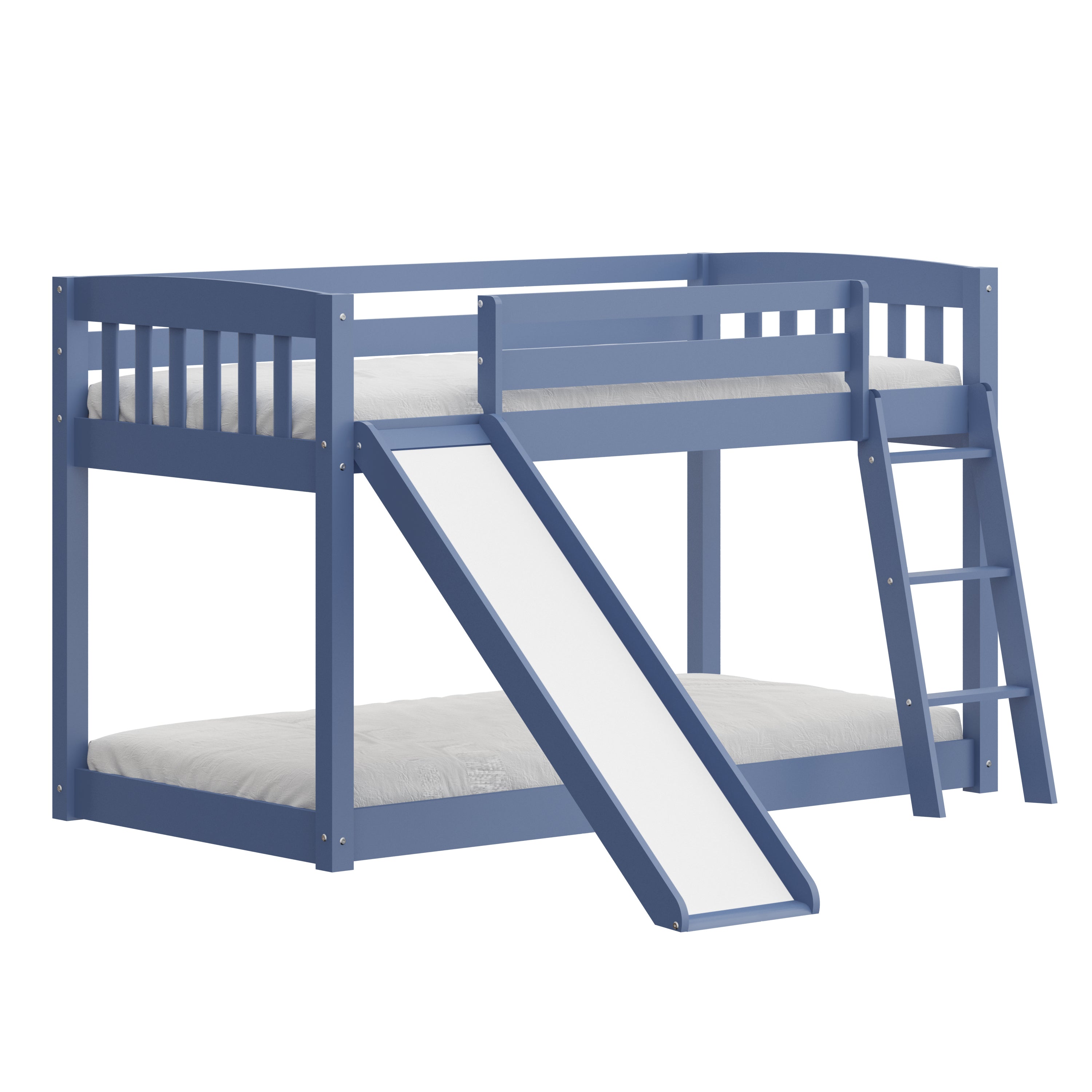 Kids Bunk Bed Twin Over Twin with Slide and Stairs, Heavy Duty Solid Wood Twin Bunk Beds, Toddler Bed Frame with Safety Guardrails, Blue