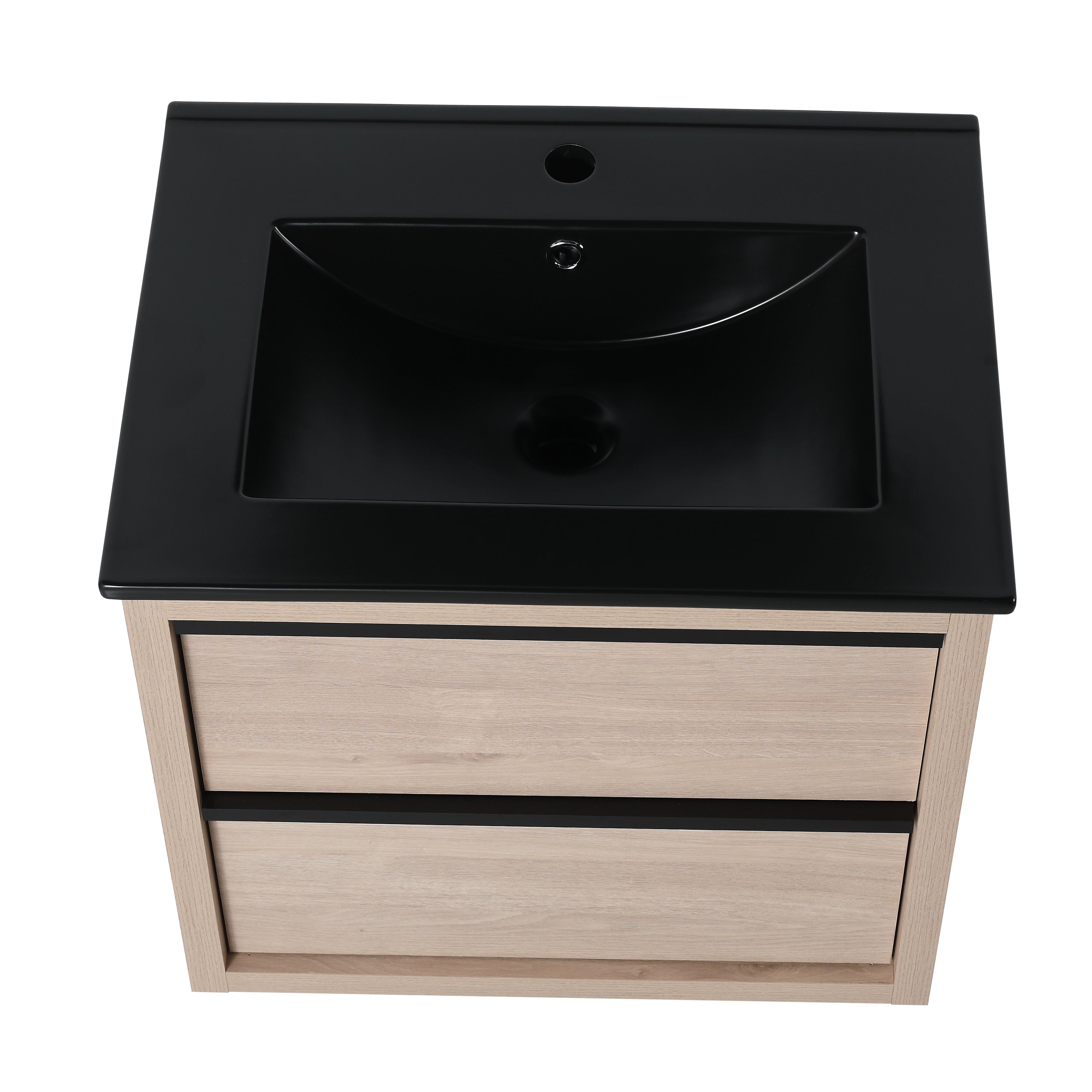 24" Bathroom Vanity, With Black Ceramic Sink And 2 Soft Close Drawers(BVA02524PLO-G-BL9060BK)W1286S00035