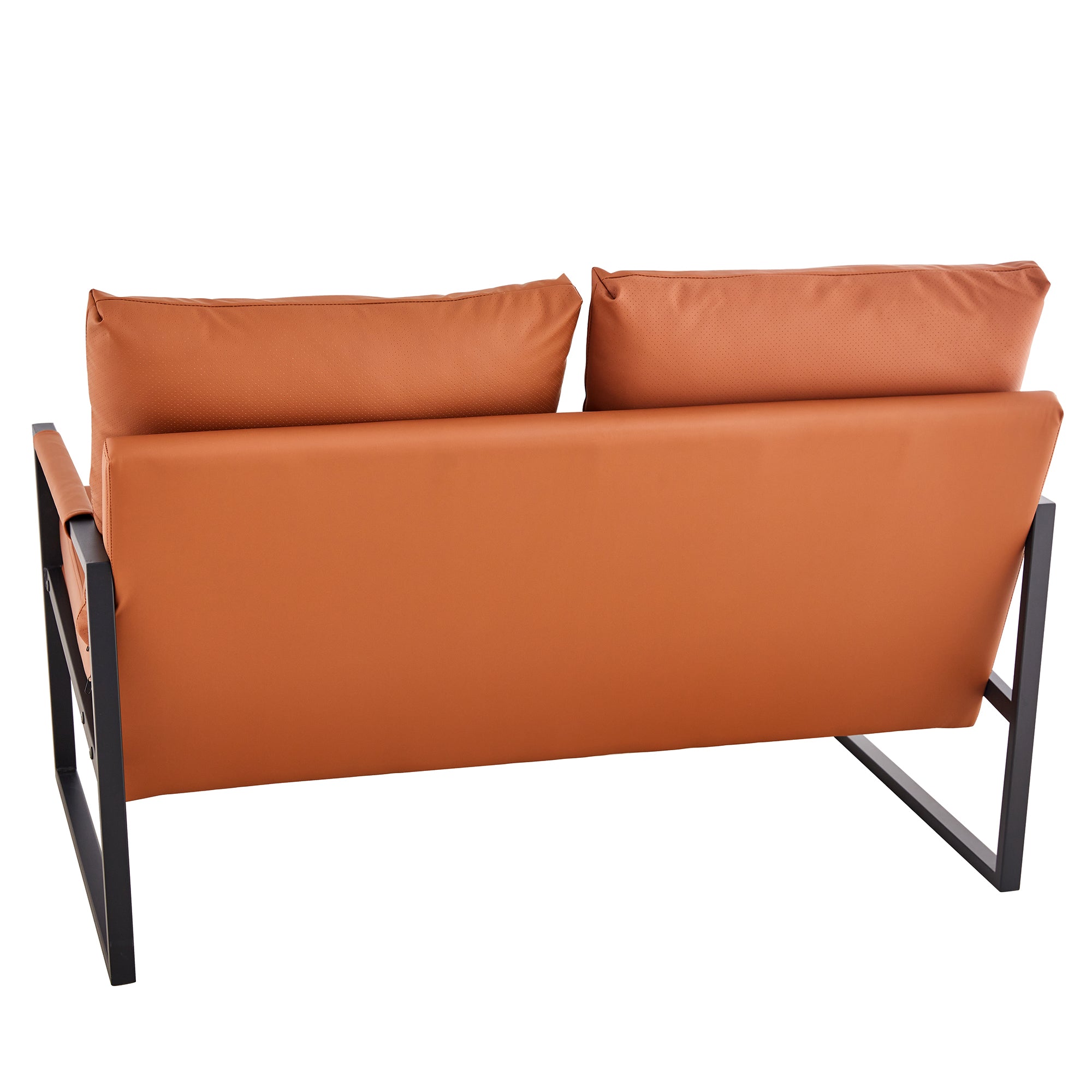 Modern Two-Seater Sofa Chair with 2 Pillows - PU Leather, High-Density Foam, Black Coated Metal Frame.Brown  SF-D008