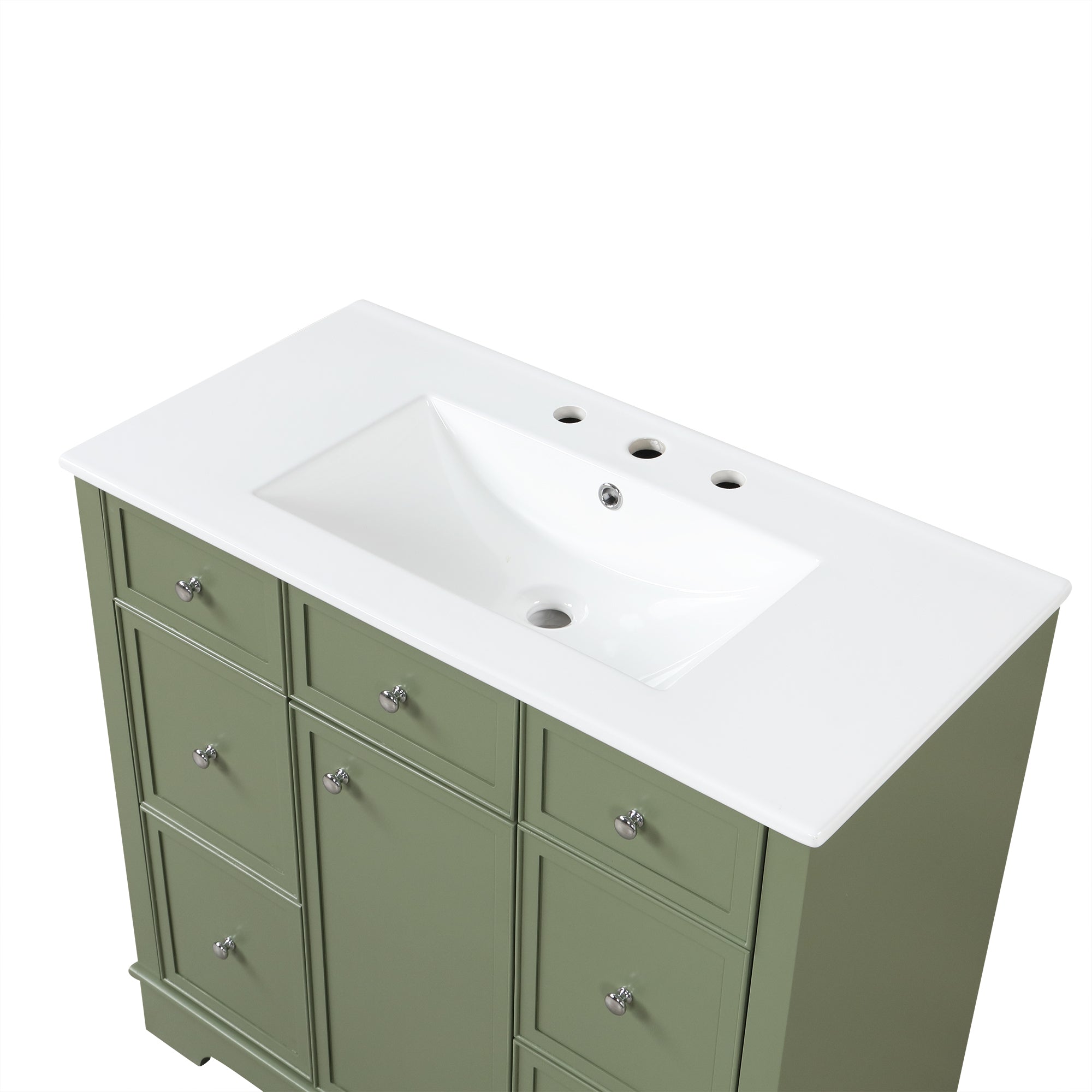 36" Bathroom Vanity with Sink, One Cabinet with Three drawers and One Flip Drawer, Solid Wood and MDF Board, Green