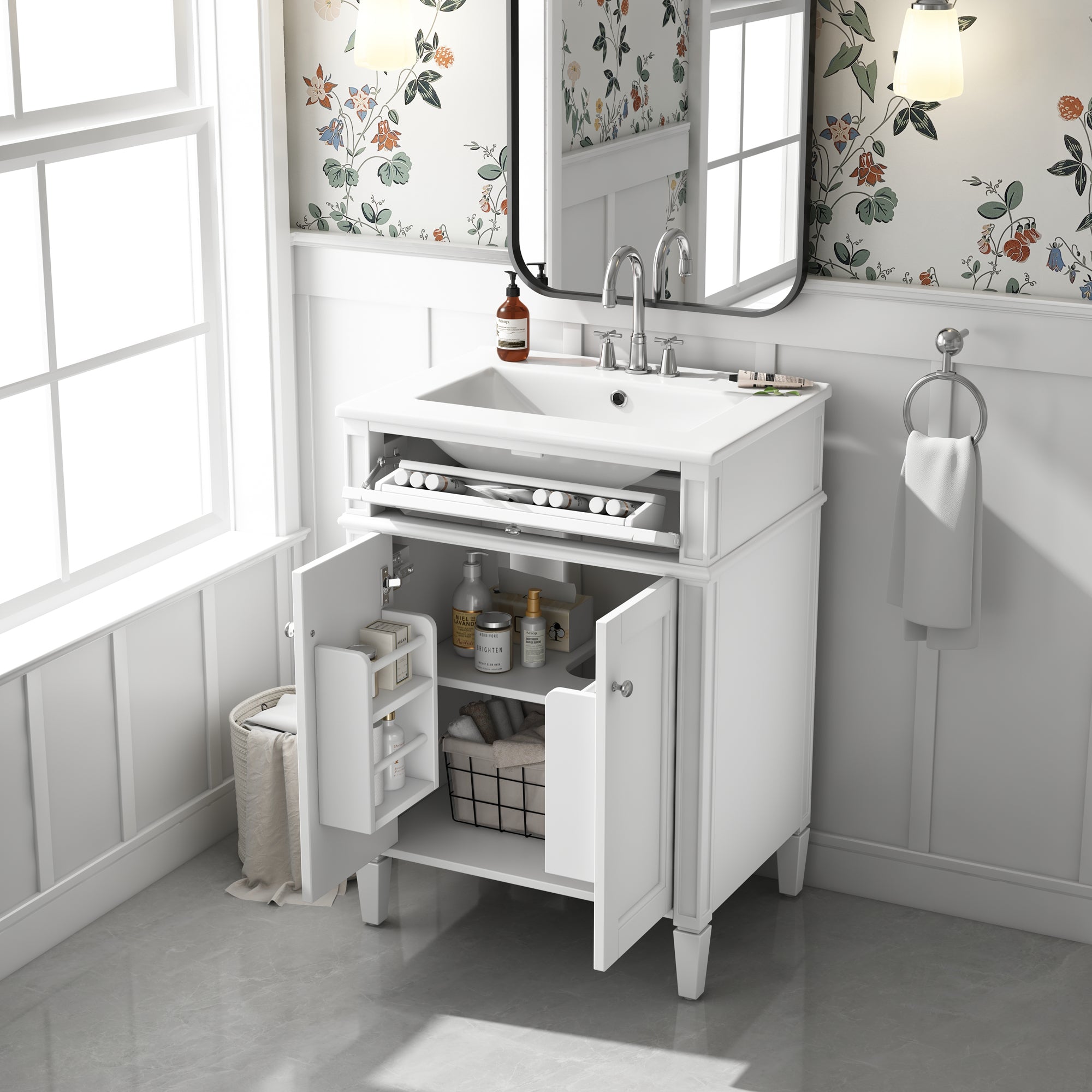 24-inch bathroom vanity tip-out drawer detail