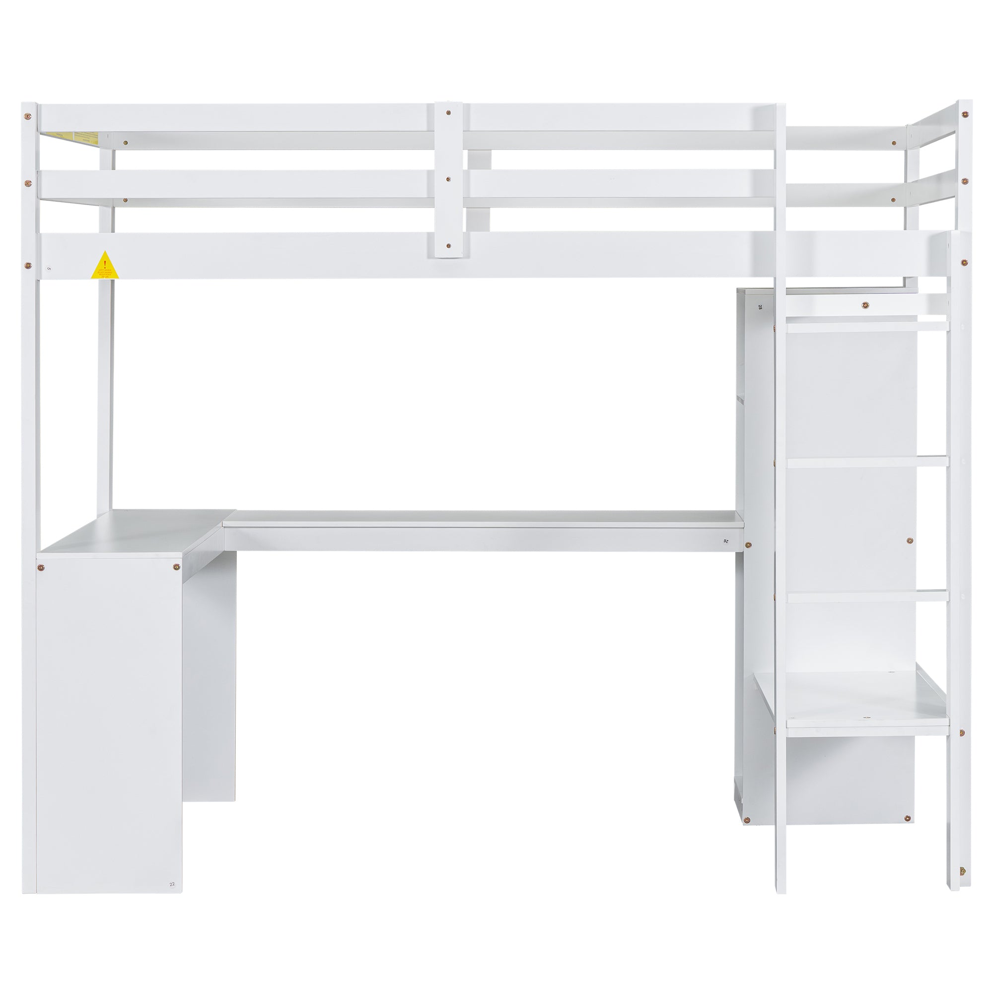 Twin Size Loft Bed with L-shaped Desk, Wardrobe and Storage Shelves, White