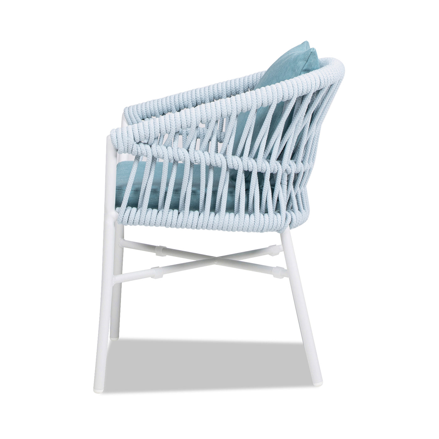 Maiden 24" Barrel Back Aluminum & Rope Outdoor Patio Dining Chair, Set of 2, Sky Blue Sunproof Olefin