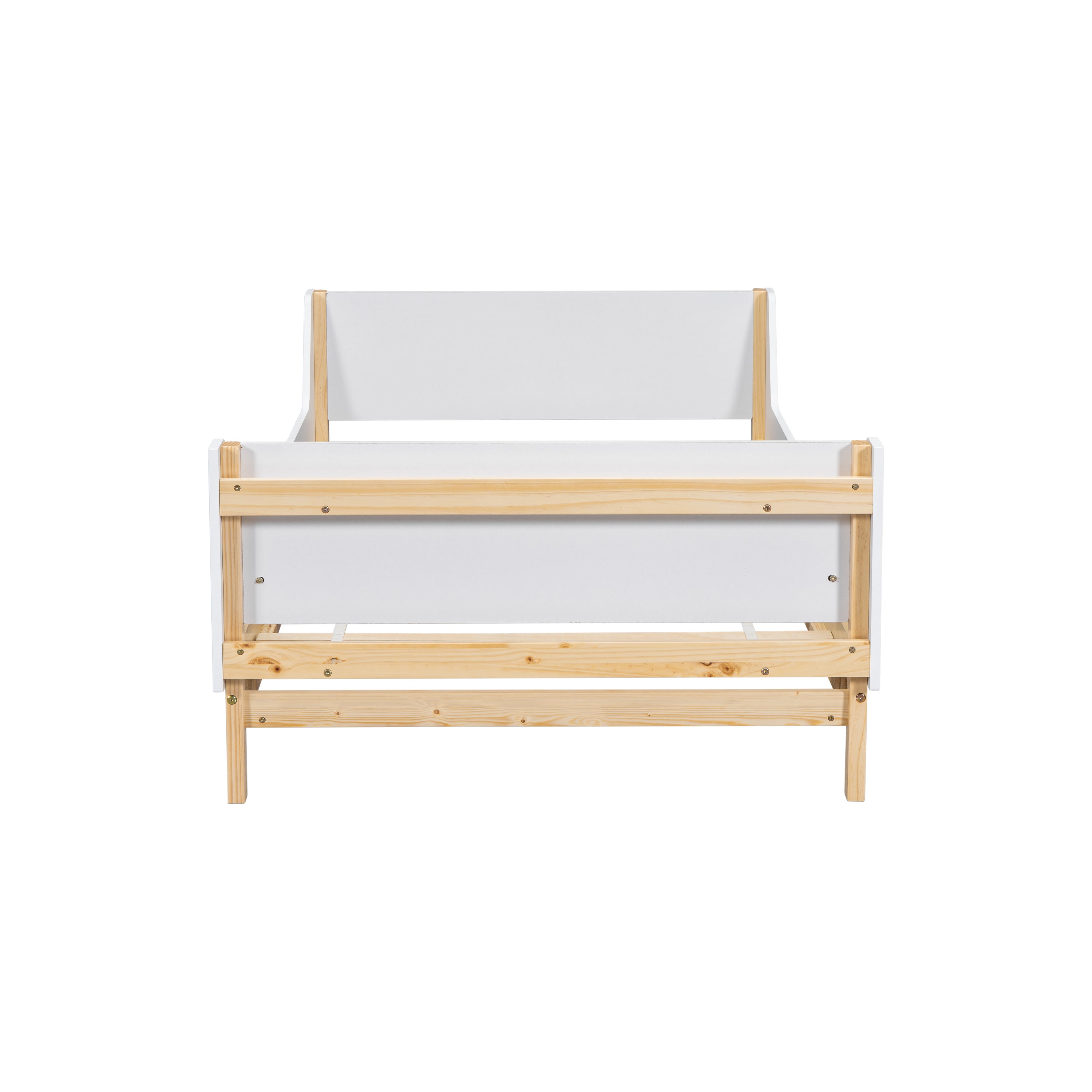 Twin Bed with Headboard, Footboard, Safeguards,  Built-in Bed-end Book Storage Rack ,White