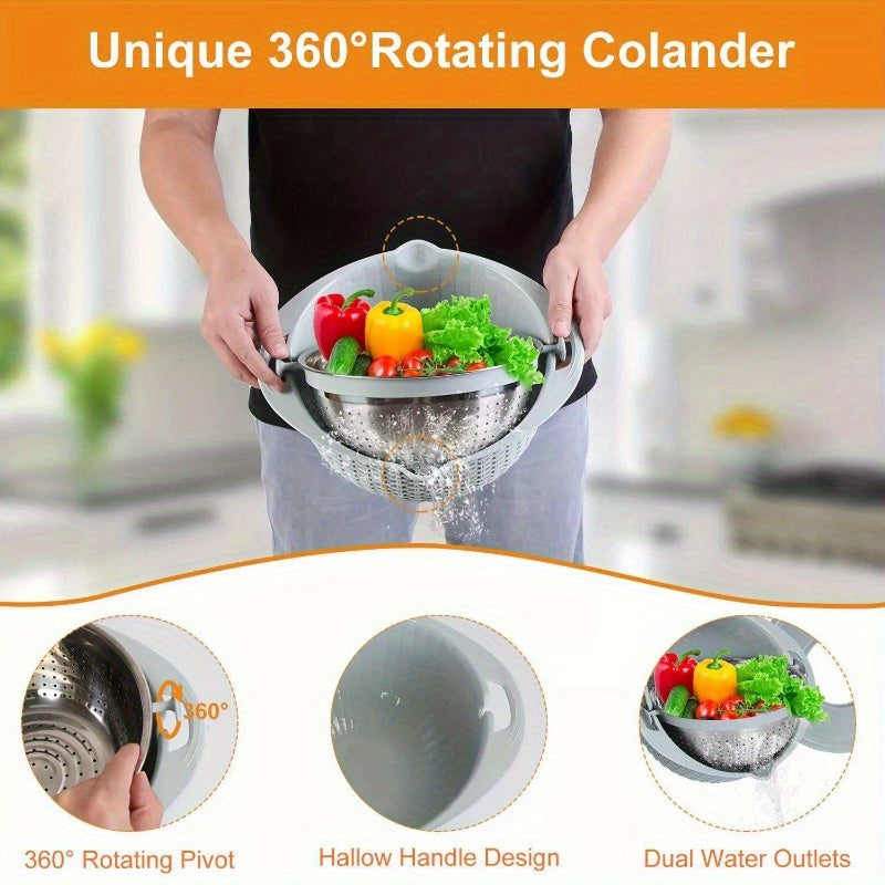 Strainer Mixing Bowl Stainless Steel Fruit Vegetable Washing Basket Drainer with Lid