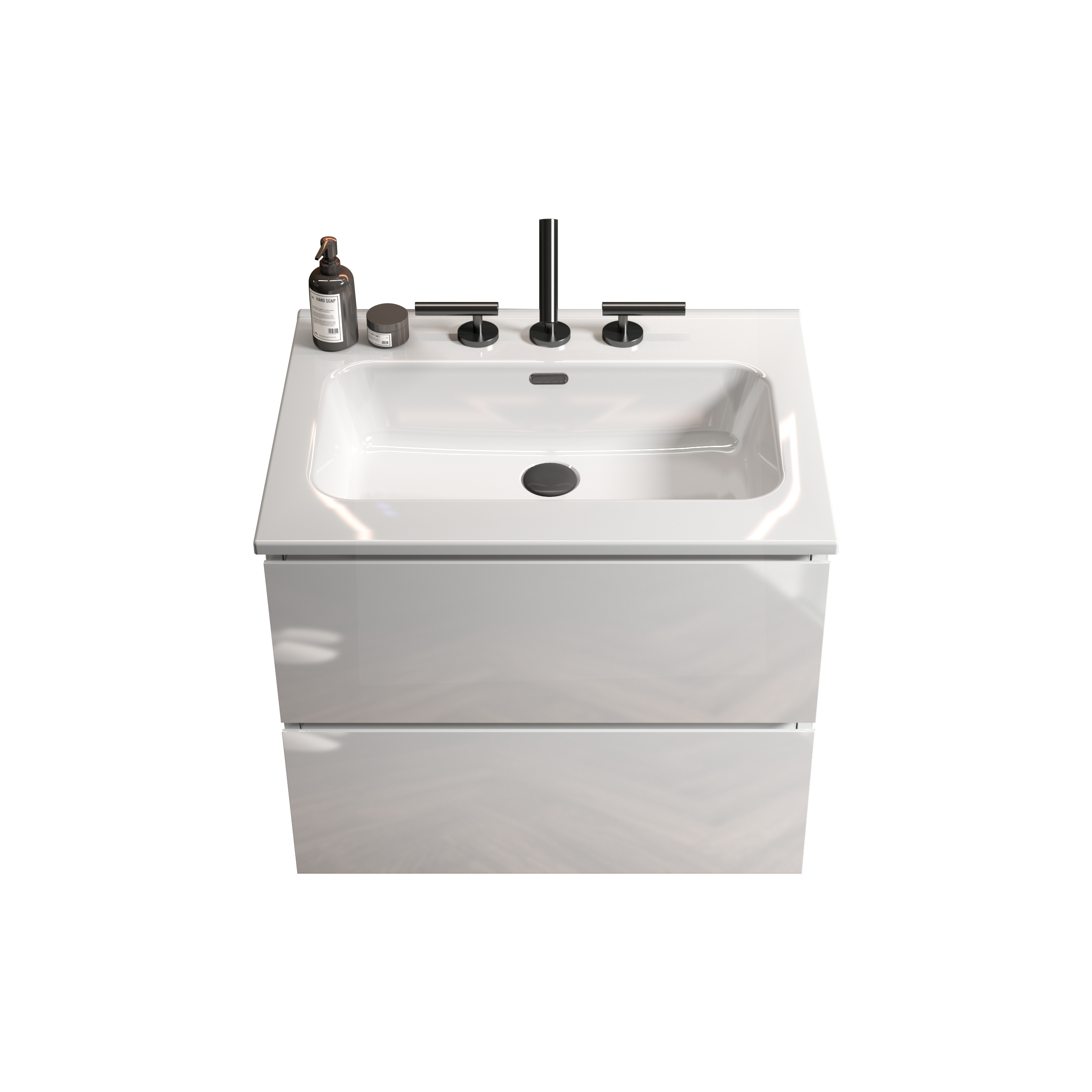 BB0924Y331, Integrated white ceramic basin with three predrilled faucet holes, drain assembly NOT included