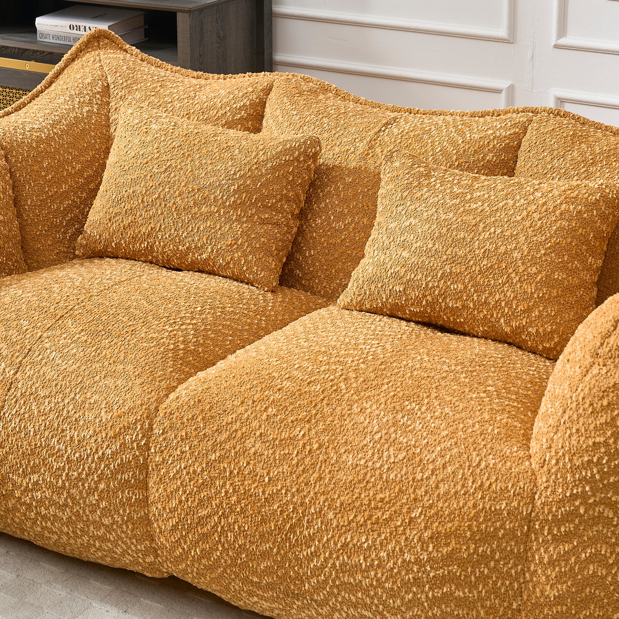 Square foam beanbag recliner sofa, seat detail close-up
