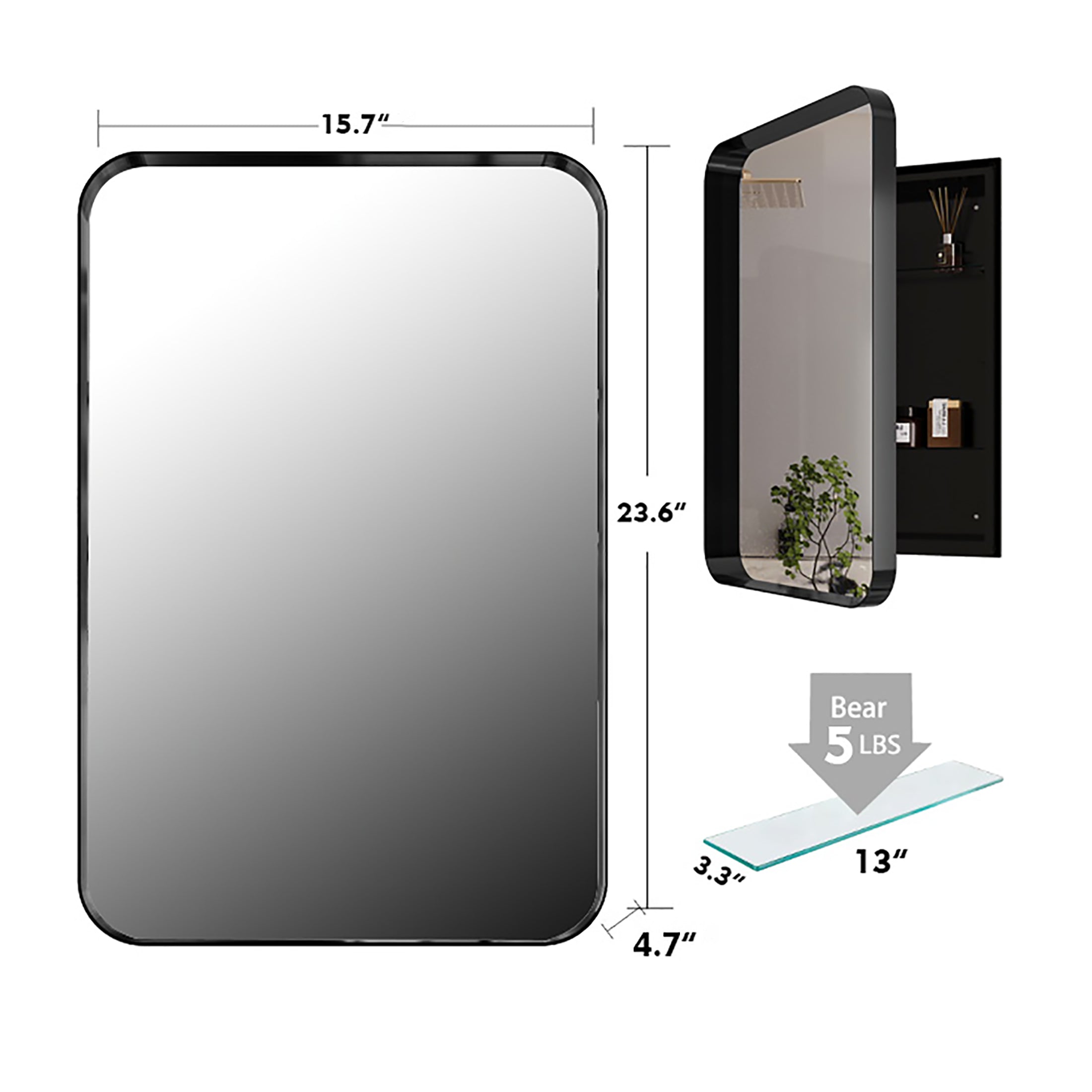 16x24 Inch Recessed Black Metal Framed Medicine Cabinet with Mirror and Adjustable Shelves Black Wall Mirror with Storage for Bathroom