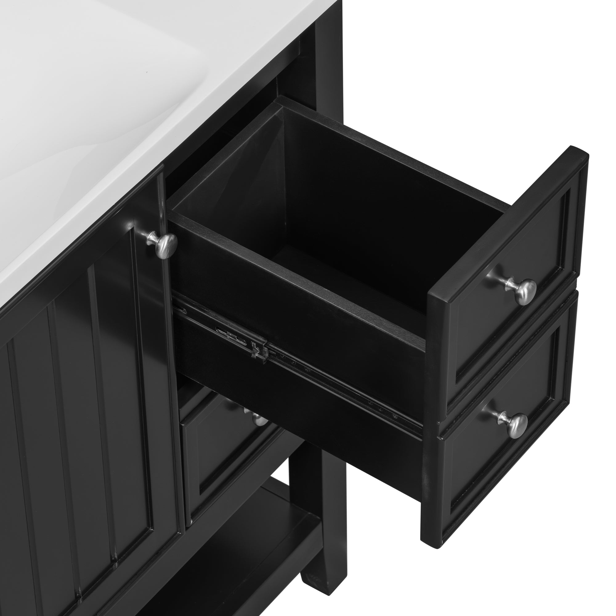 36" Bathroom Vanity with Sink Combo, One Cabinet and Three Drawers, Solid Wood and MDF Board, Black (Old Sku:SY999505AAB)