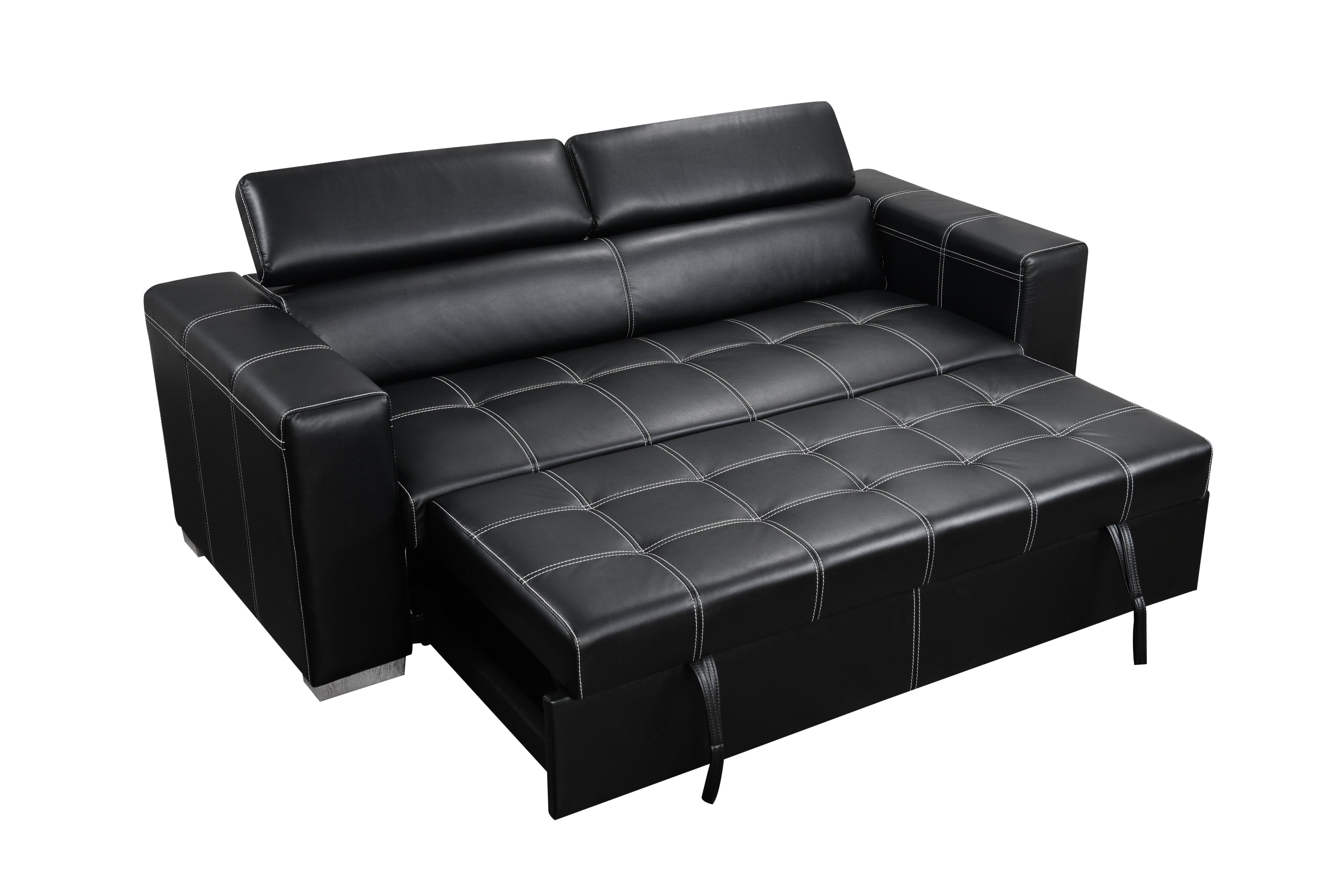 88 Inch Convertible Sofa Couch with Pull Out Bed, Modern Lounge Sleeper Sofa Set with Adjustable Headrest, Sofa Bed Furniture for for Living Room, Apartment,Basement, Black