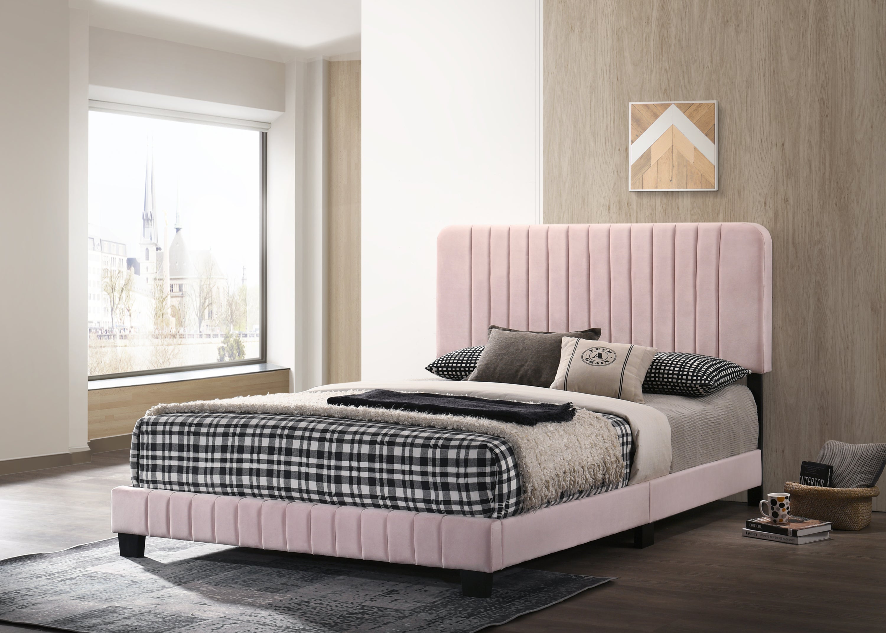 Stylish Contemporary Queen Bed In Pink