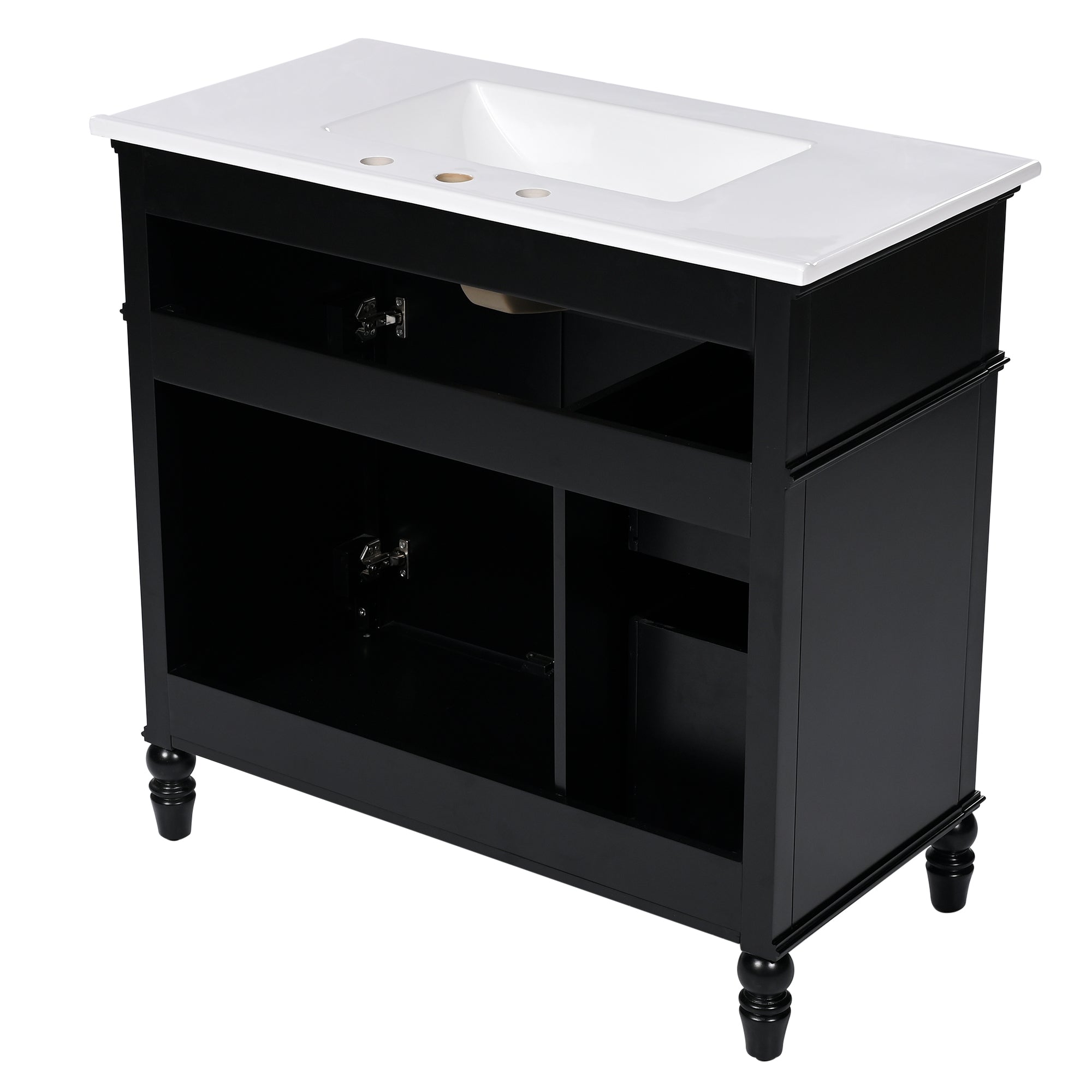 36" Bathroom Vanity with Sink, Black Bathroom Cabinet with Drawers, Solid Frame and MDF Board, One Package