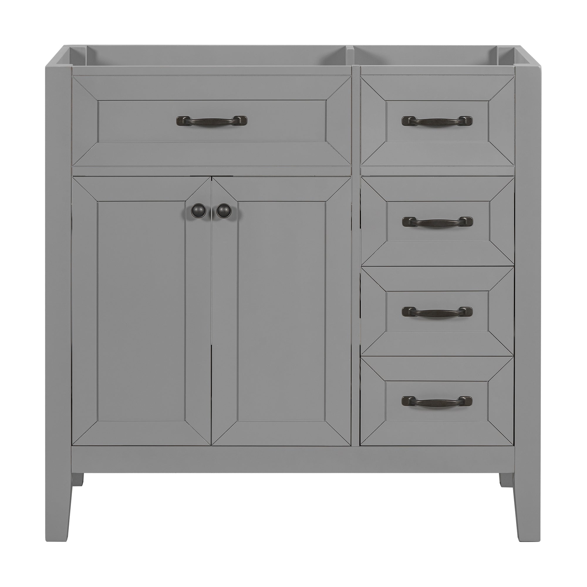 36" Bathroom Vanity without Sink, Cabinet Base Only, Bathroom Cabinet with Drawers, Solid Frame and MDF Board, Grey