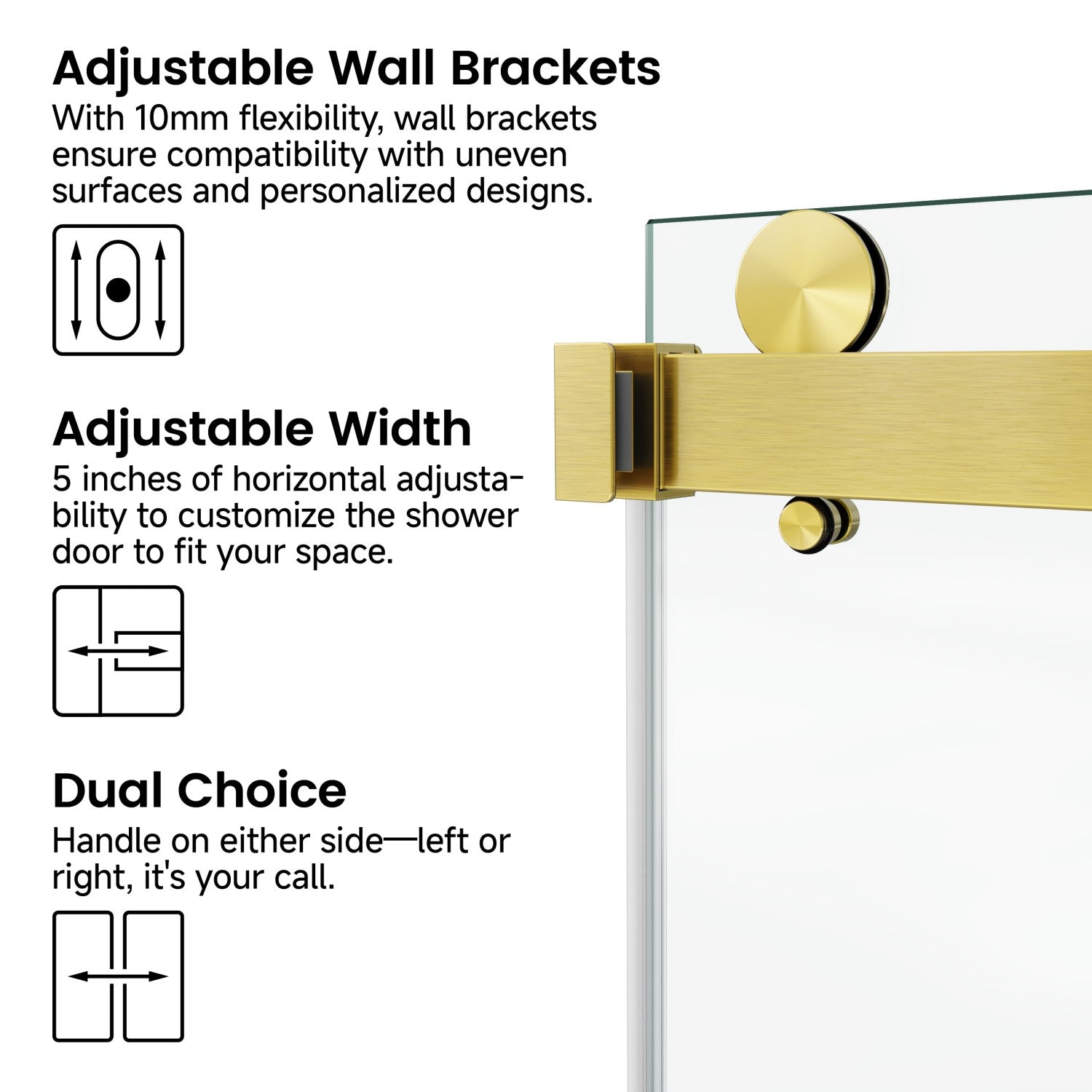 66 x 76 in Frameless Double Sliding Shower Door - 66 x 76 in / Brushed Gold view 4