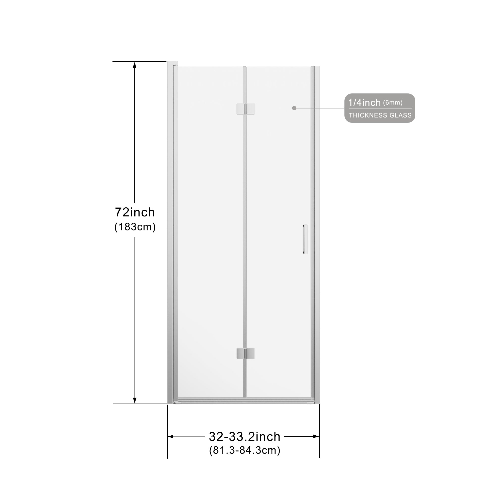 32-36 x 72 in Frameless Bifold Pivot Shower Door - 32 x 72 in / Chrome view 3