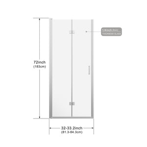 32-36 x 72 in Frameless Bifold Pivot Shower Door - 32 x 72 in / Chrome view 3