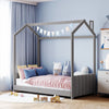 Twin Size Velvet House Bed Wood Bed, Gray