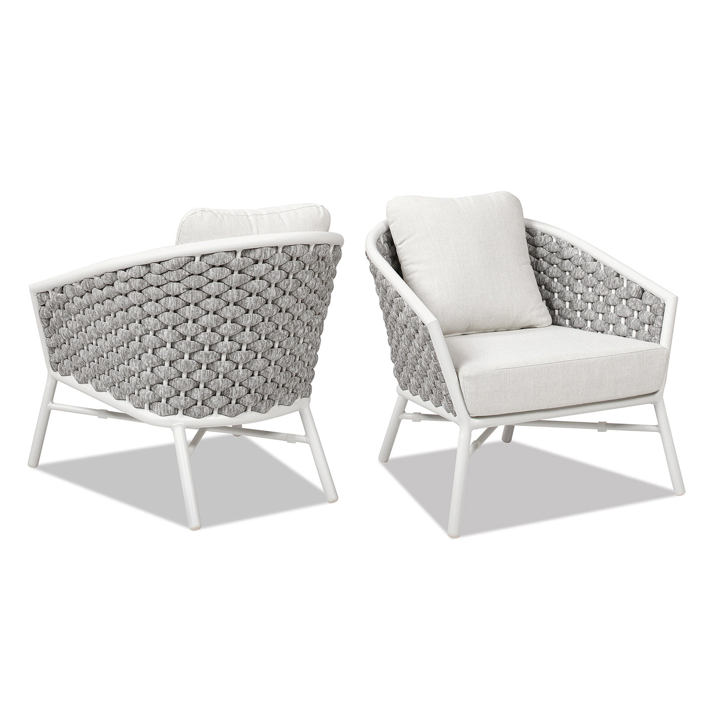 Rowan 30.5 Rope Barrel Back Patio Accent Arm Chair, Set of 2, Optic White Acrylic