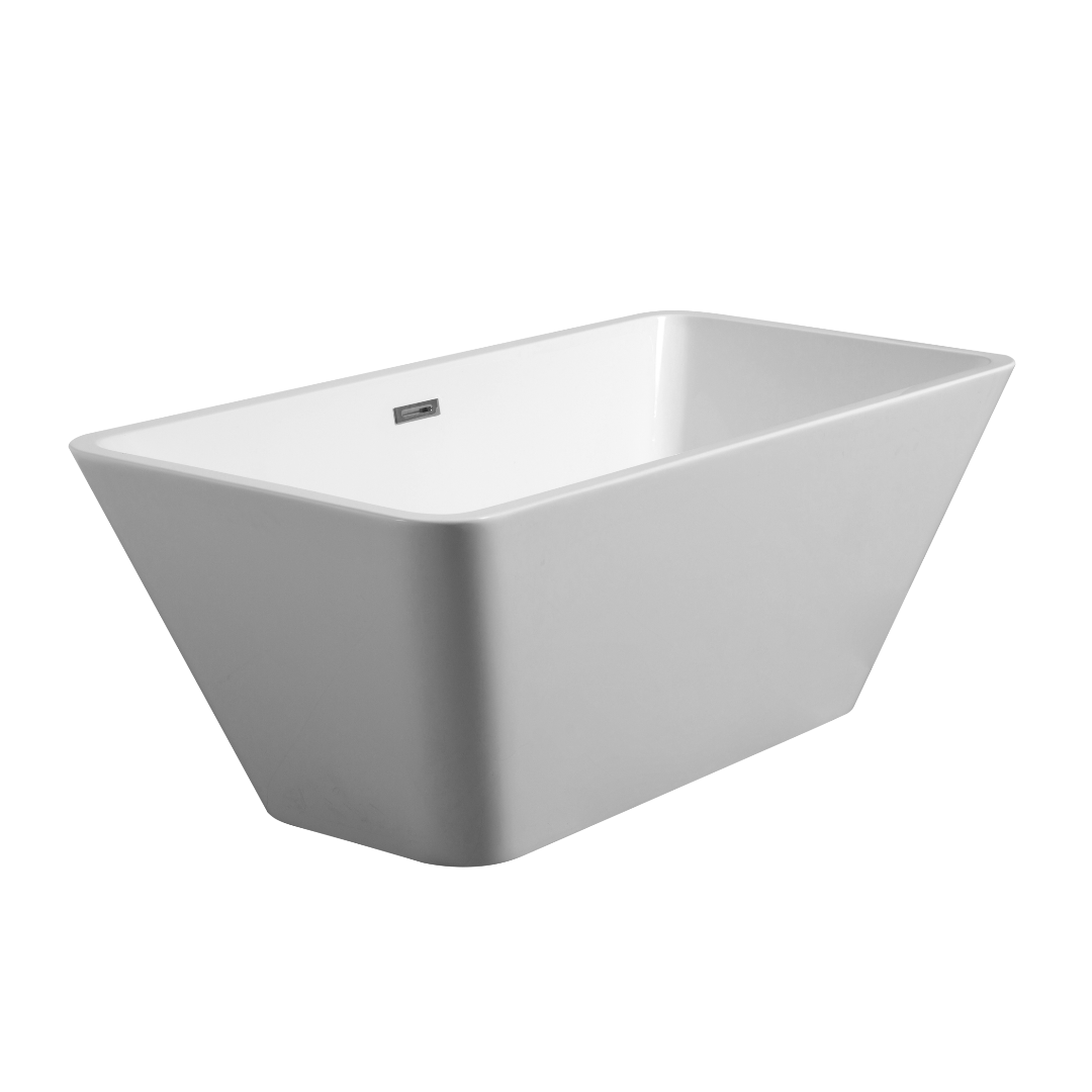 59"L x 30"W x 23"H Acrylic Rectangular Freestanding Bathtub, Contemporary Soaking White Tub with Brushed Nickel Overflow and Pop-up Drain, cUPC Certified, Glossy White 23A01-60