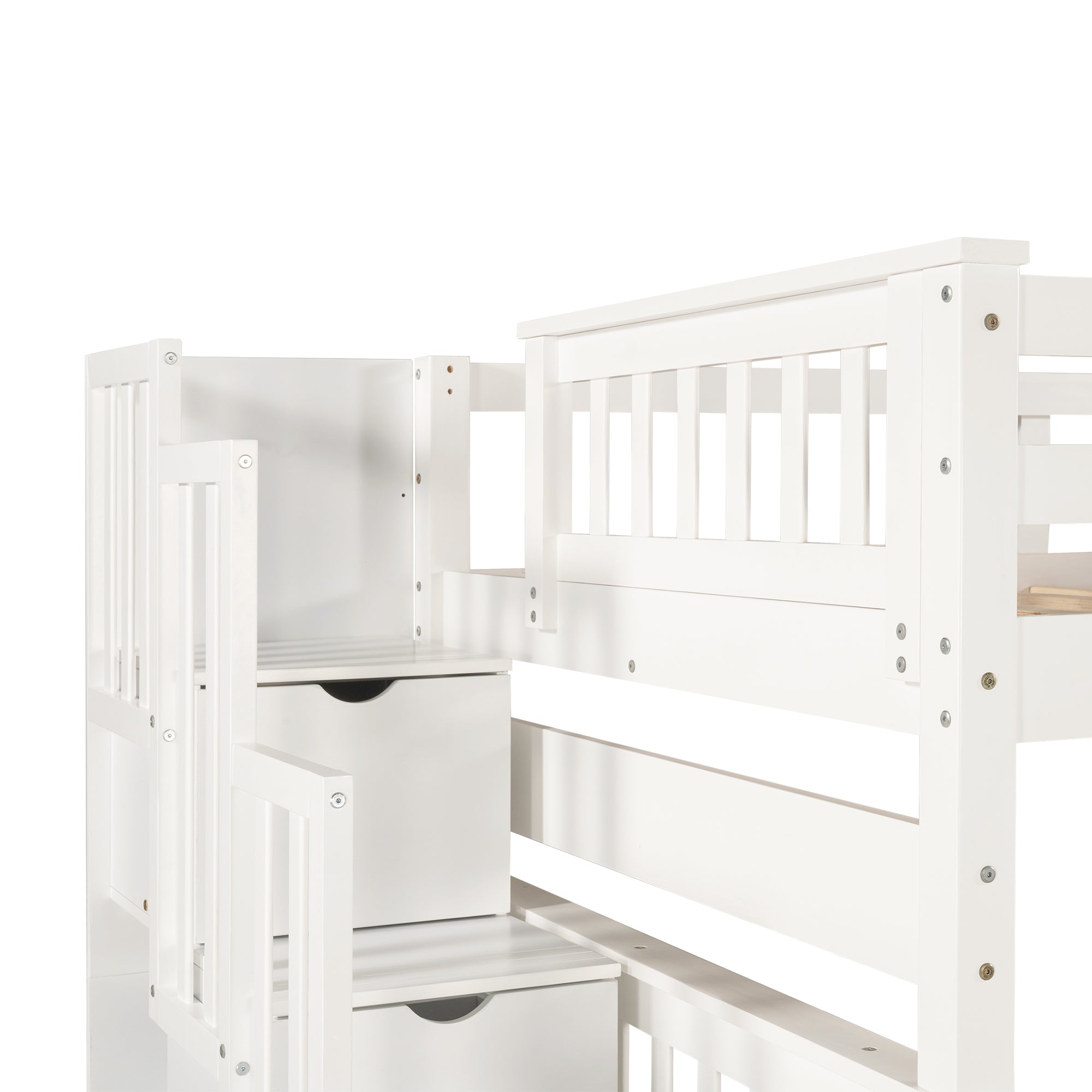 Full Over Full Bunk Bed with Shelves and 6 Storage Drawers, White(Old SKU:LP000046AAK)