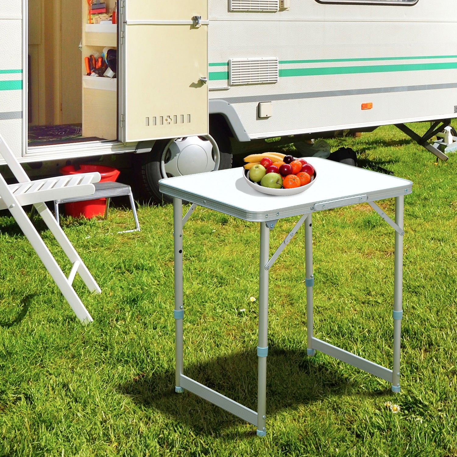 Outsunny 23" Folding Camping Table with Height Adjustability, Lightweight Portable Table with Carry Handle, Outdoor Folding Table Camping Accessories